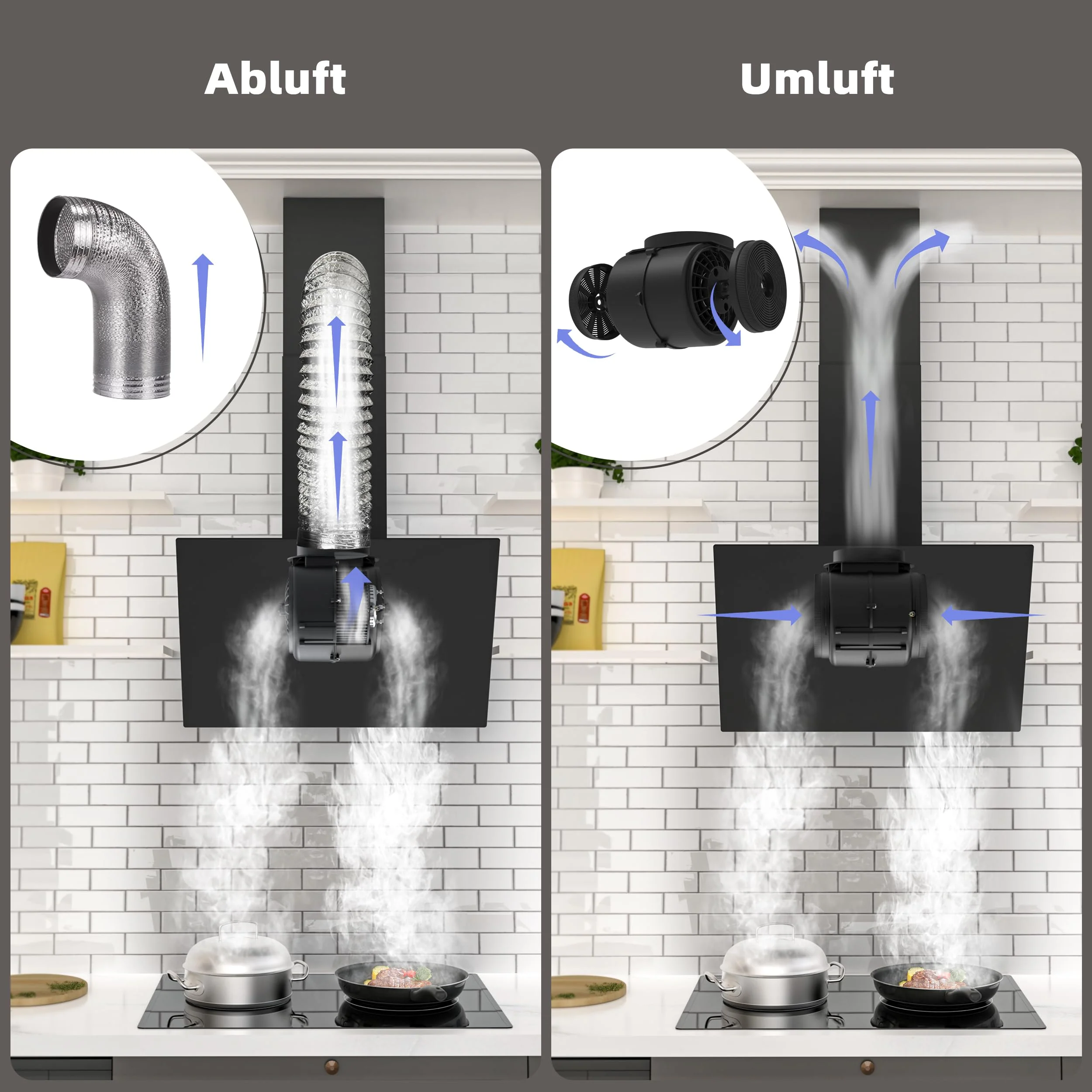 FIREGAS Dunstabzugshaube 60 cm mit Bürstenloser Motor, Schwarz Glas, 571m³/h Luftstrom, TouchControl, 9 Stufen, Umluft & Abluft, mit Gasdruckfeder, Kopffreie Wandhaube, Schwarz - Image 10