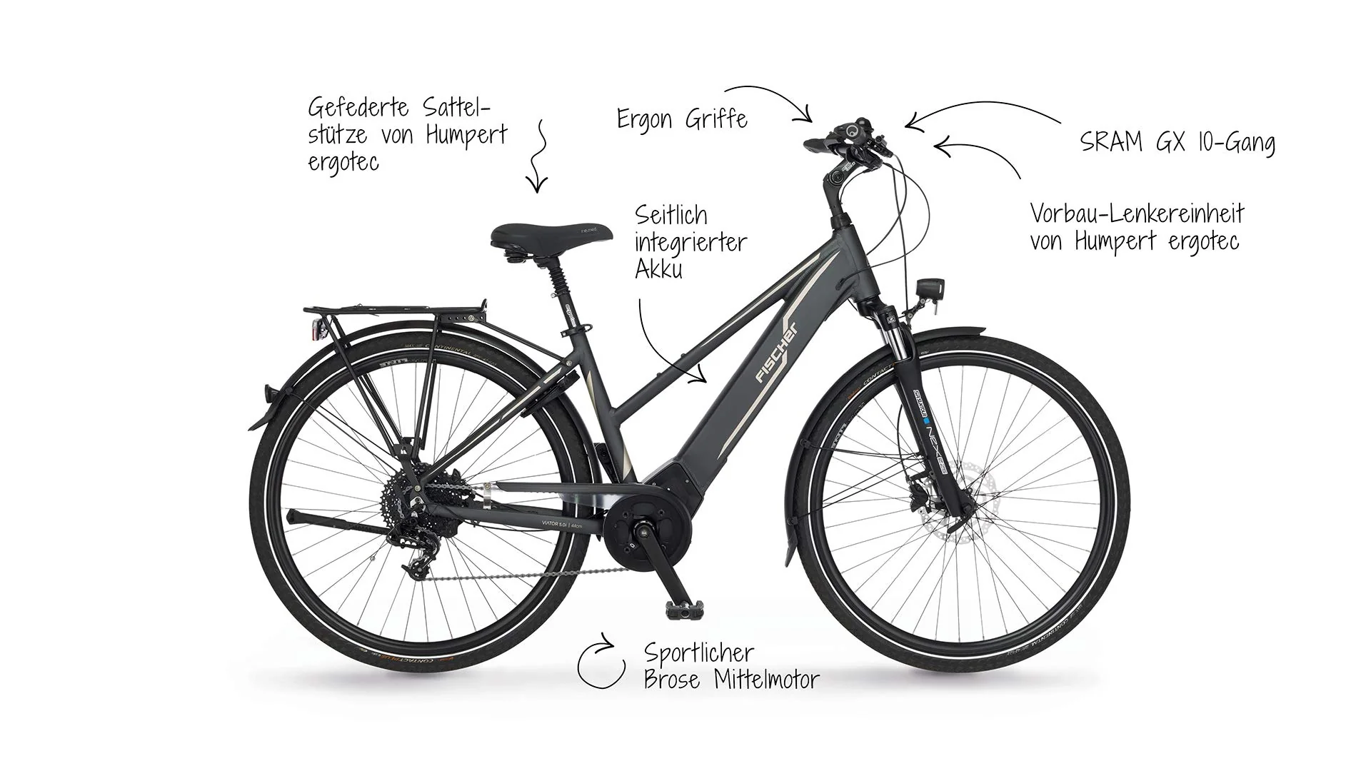 Fischer E-Bike Trekking, VIATOR 5.0i Elektrofahrrad für Damen, RH 49 cm, Mittelmotor 50 Nm, 36 V Akku im Rahmen, schiefergrau matt, 28 Zoll - Image 9
