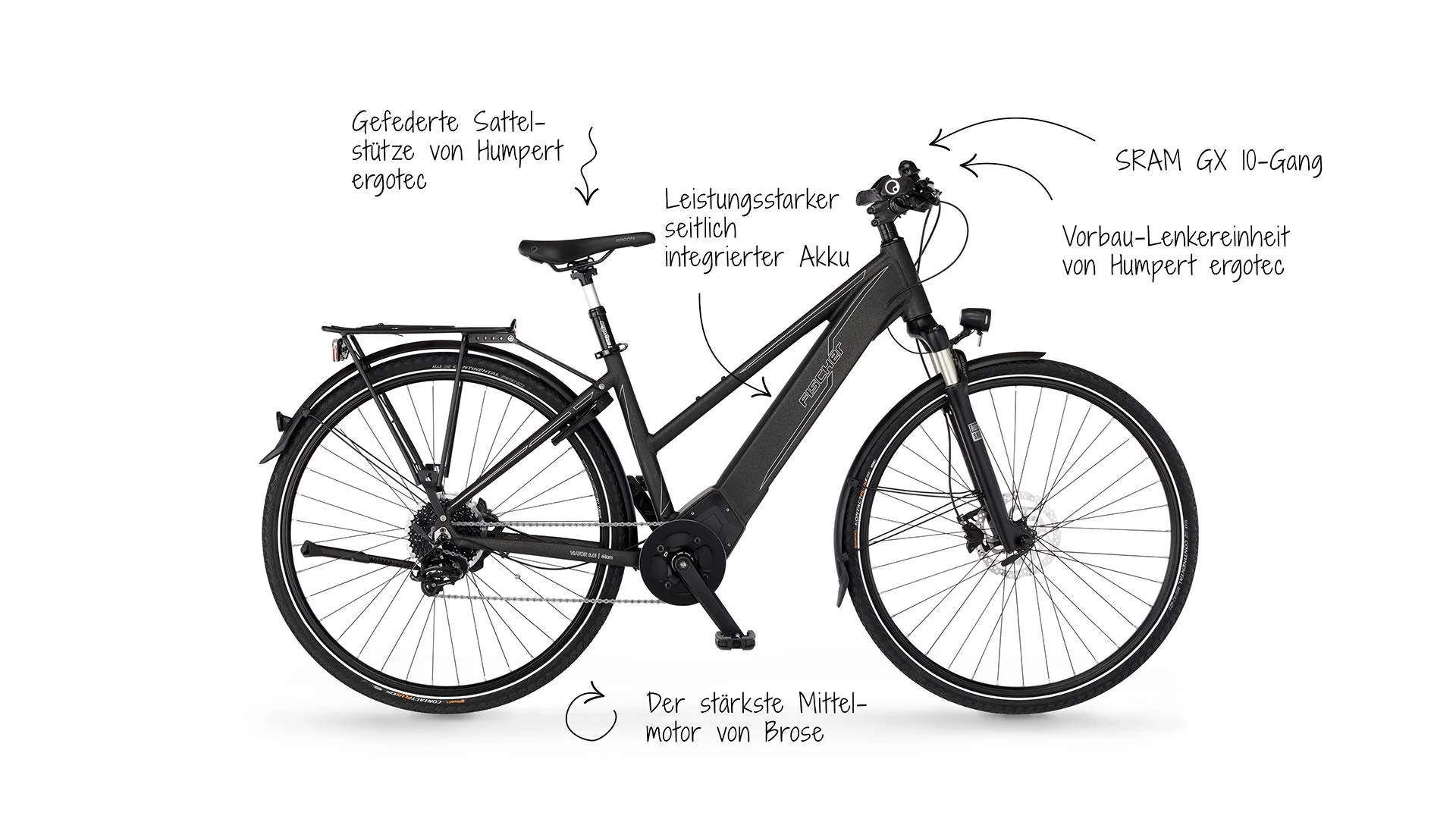 Fischer E-Bike Trekking, VIATOR 6.0i Elektrofahrrad für Damen, RH 44 cm, Mittelmotor 90 Nm, 36 V Akku im Rahmen, Graphit metallic matt, 28 Zoll - Image 9