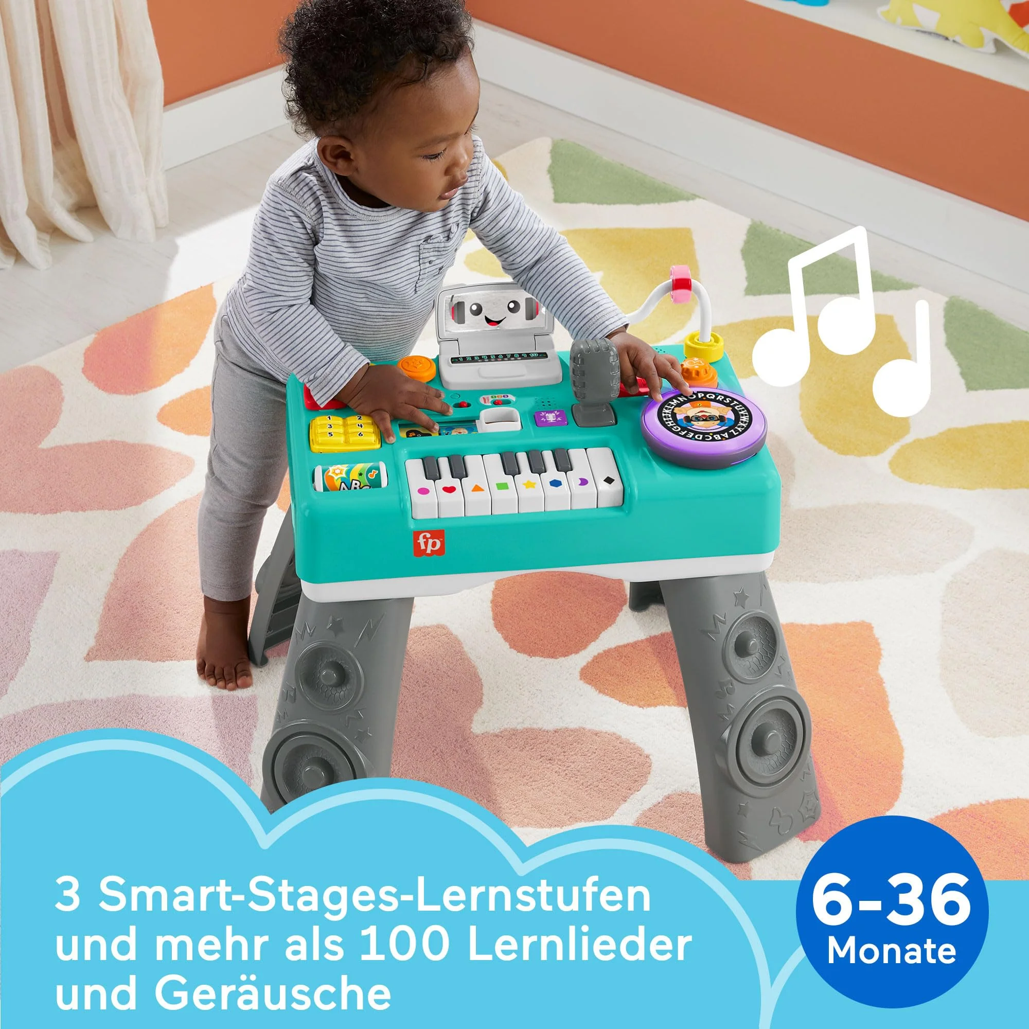 Fisher-Price Lernspaß DJ Spieltisch - musikalisches Lernspielzeug mit 3 Klavierspielmodi, Lichtern, Version: Niederländisch; Englisch; Französisch; Deutsch; Italienisch, HRB67 - Image 6
