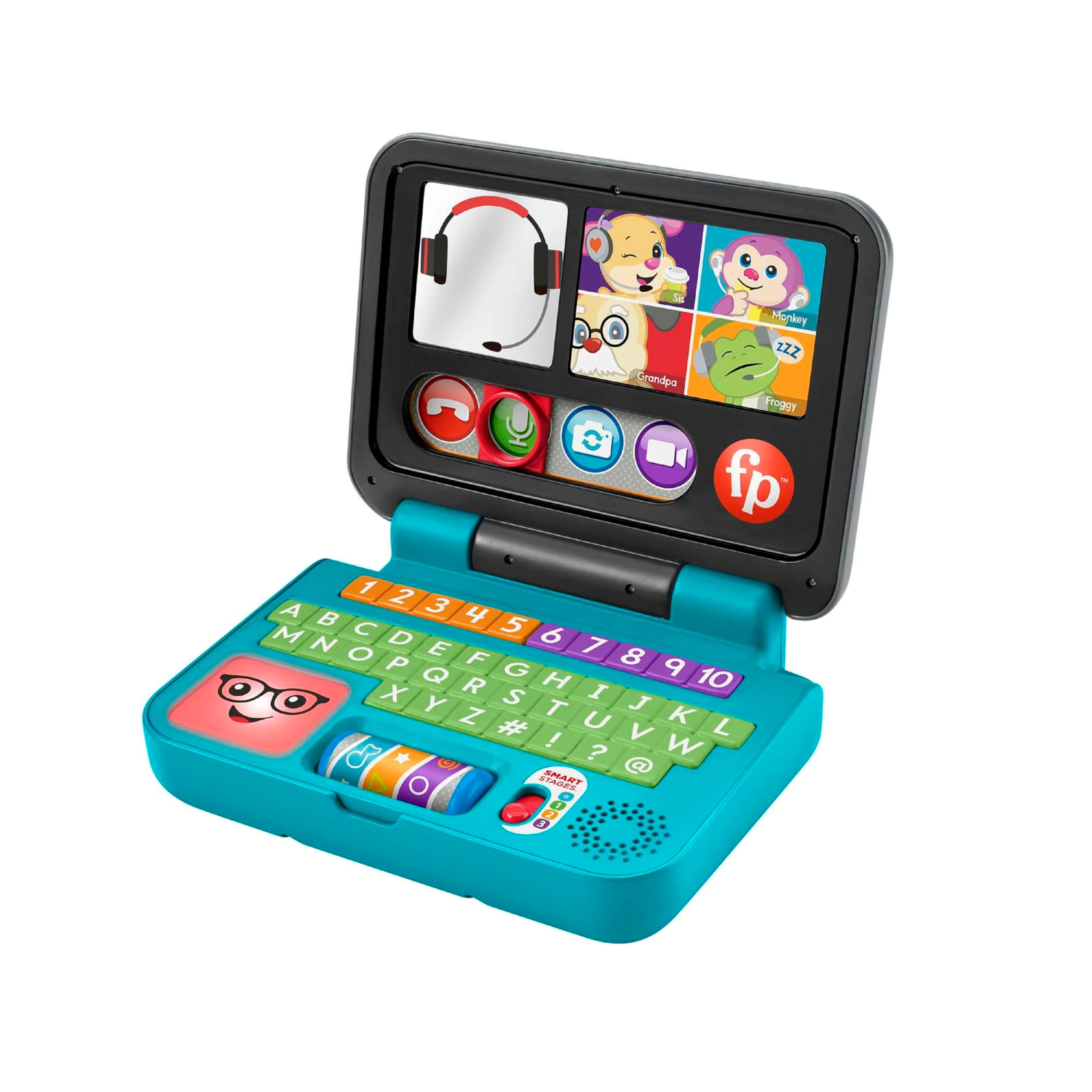 FISHER-PRICE Lernspaß Homeoffice Laptop – elektronisches Lernspielzeug mit Smart-Stages-Lerninhalten, Lichtern und 55+ Liedern, ABC, Zahlen und erste Deutsch Wörter Lernen, ab 6 Monaten, HGX00