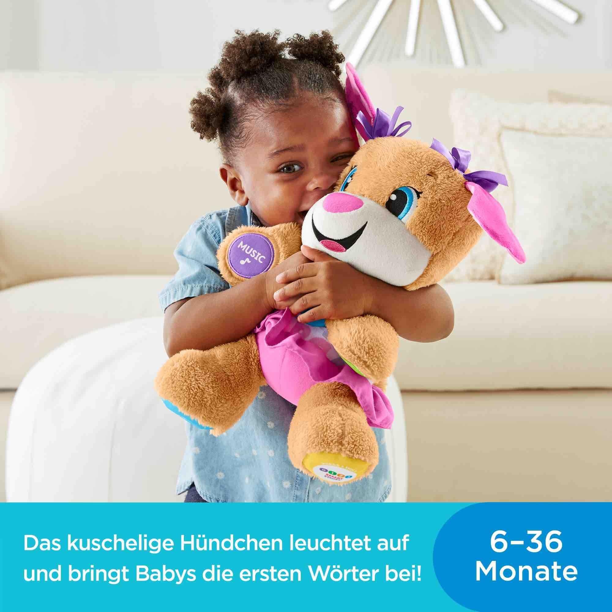 Fisher-Price Lernspaß Hundefreundin, sprechendes, singendes Kuscheltier, Baby Spielzeug ab 6 Monate, Interaktiver Hund Lernspielzeug, Deutsche Version, FPP53 - Image 6