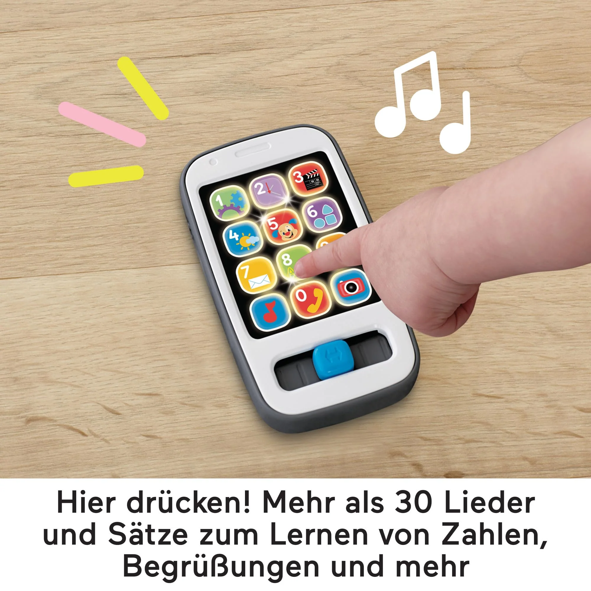 Fisher-Price Lernspaß Musikspielzeug für Babys und Kleinkinder Smartphone mit Lichtern für Kinder ab 6 Monaten, grau, deutsche Version, HXB89 - Image 5
