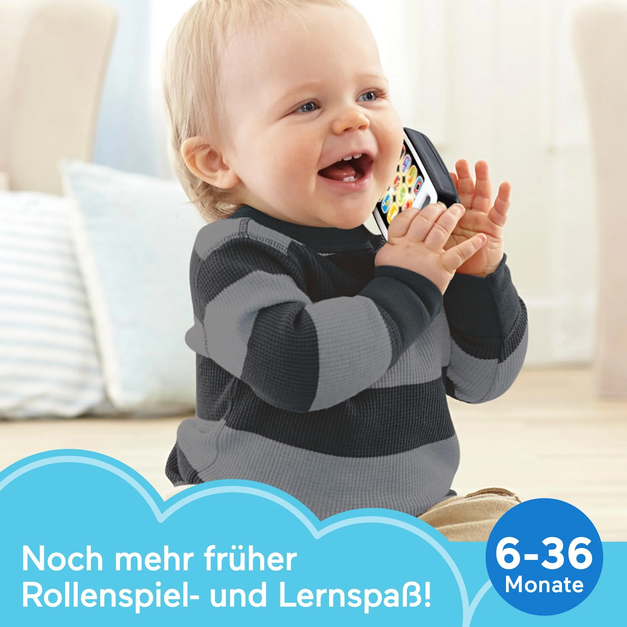 Fisher-Price Lernspaß Musikspielzeug für Babys und Kleinkinder Smartphone mit Lichtern für Kinder ab 6 Monaten, grau, deutsche Version, HXB89 - Image 6