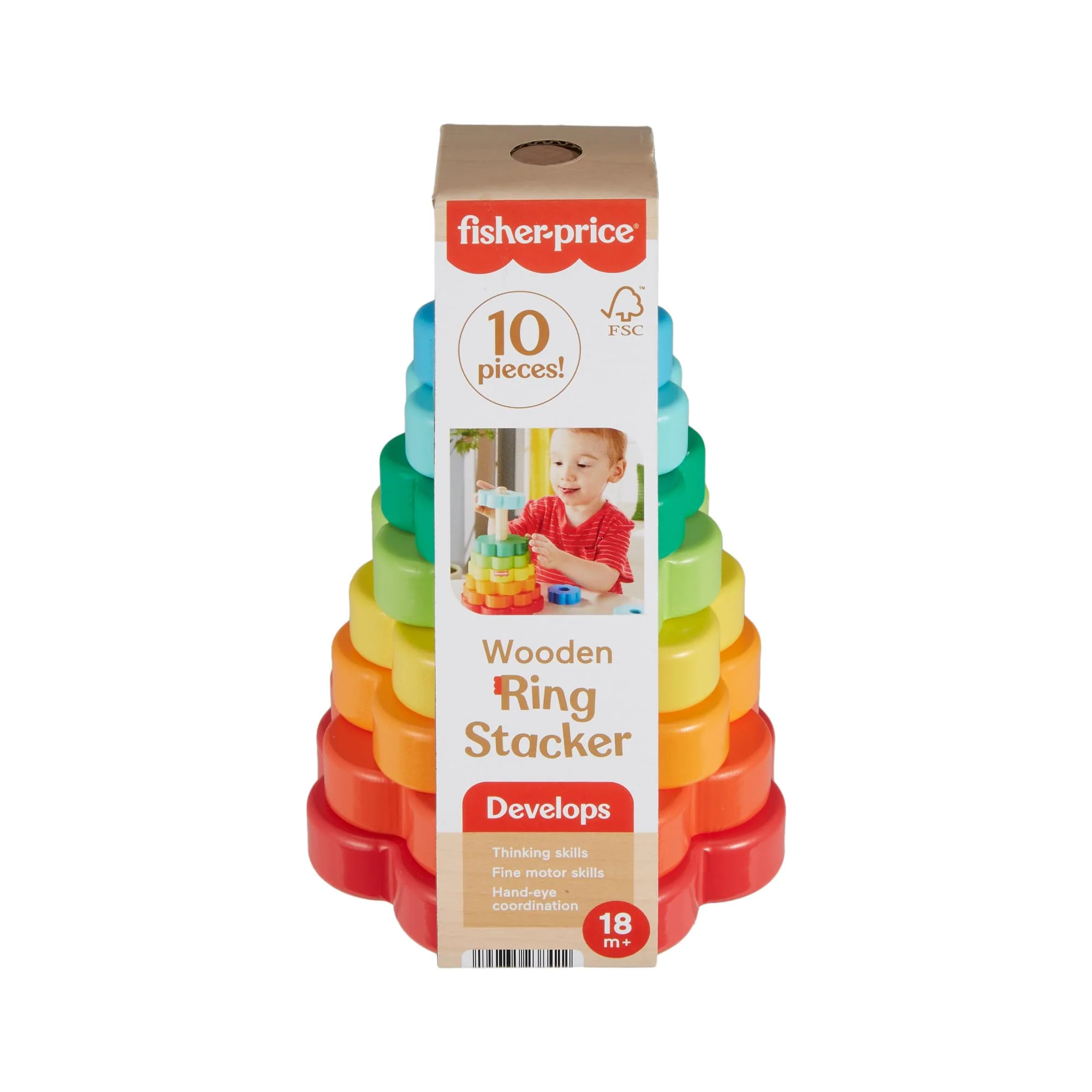 Fisher-Price Ring-Stapelspielzeug aus Holz für Kleinkinder, 10 Holzteile für Stapelspielspaß für Kinder ab 18 Monaten, HXT77 - Image 2