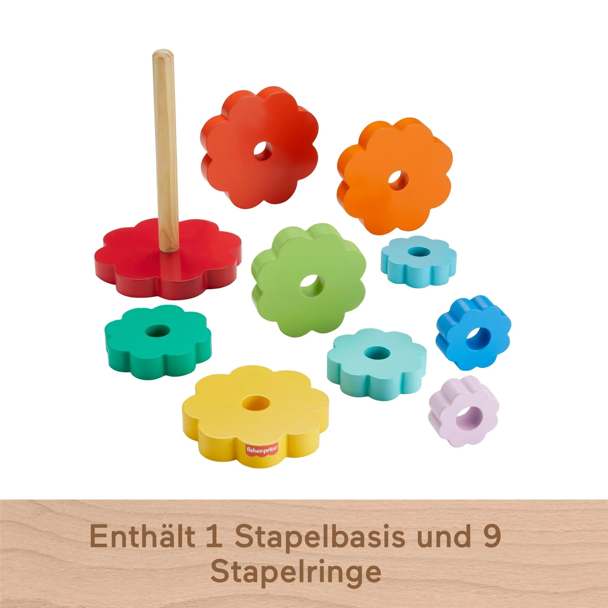 Fisher-Price Ring-Stapelspielzeug aus Holz für Kleinkinder, 10 Holzteile für Stapelspielspaß für Kinder ab 18 Monaten, HXT77 - Image 3