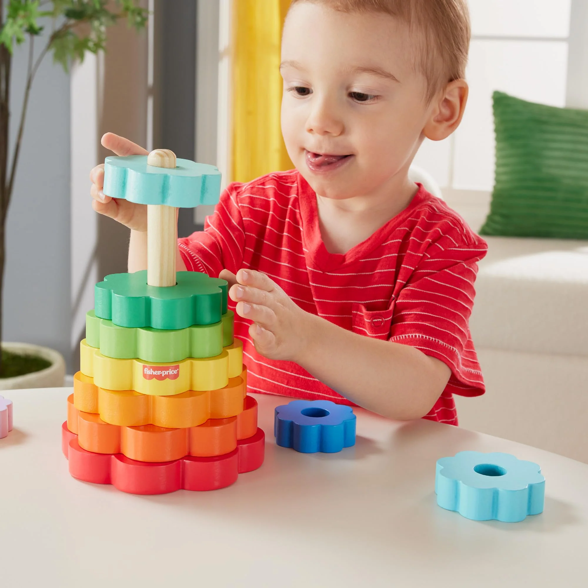 Fisher-Price Ring-Stapelspielzeug aus Holz für Kleinkinder, 10 Holzteile für Stapelspielspaß für Kinder ab 18 Monaten, HXT77 - Image 6