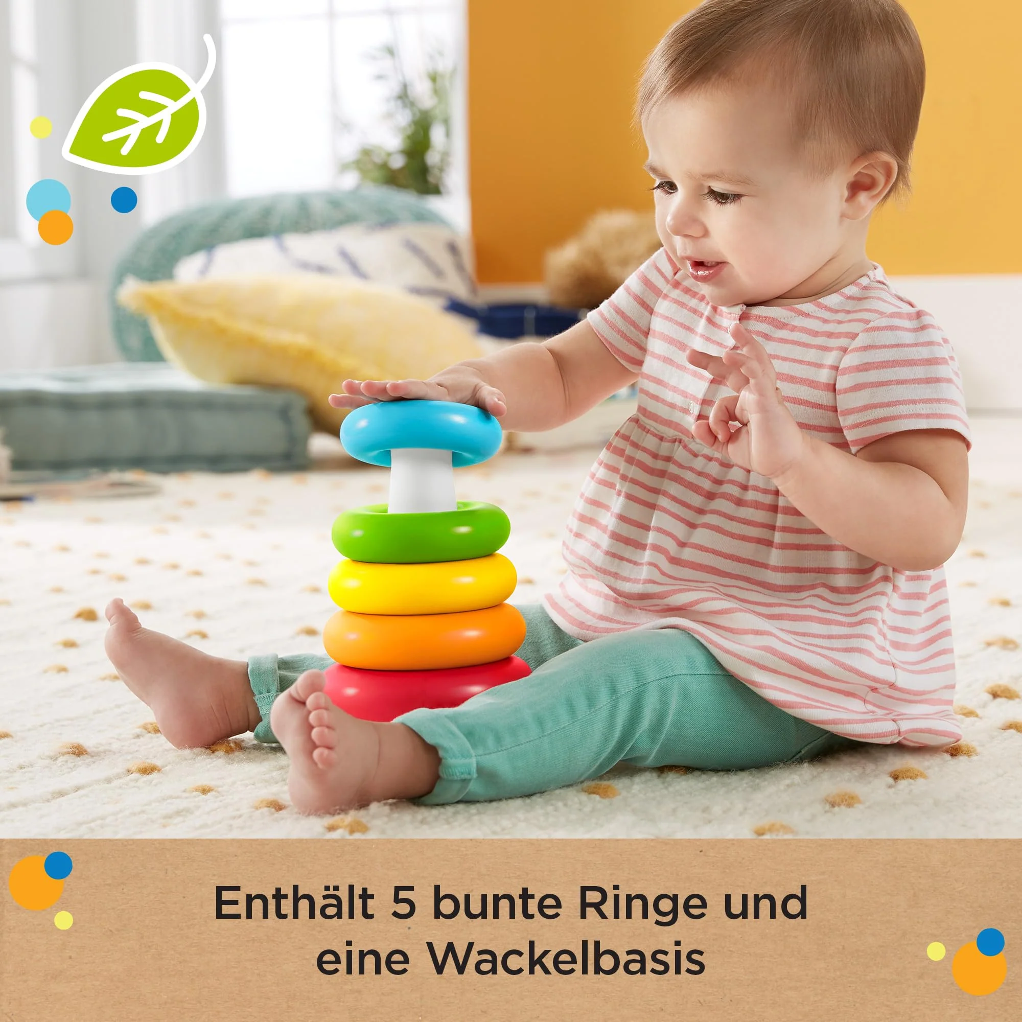Fisher-Price Rock-a-Stack Eco Ringturm | Babyspielzeug ab 6 Monate | Steckturm & Stapelringe | Baby-Stapelring & Ringpyramide | Baby-Geschenk | Stapelturm ab 1 Jahr | Pyramide Baby Spielzeug, GRF09 - Image 6