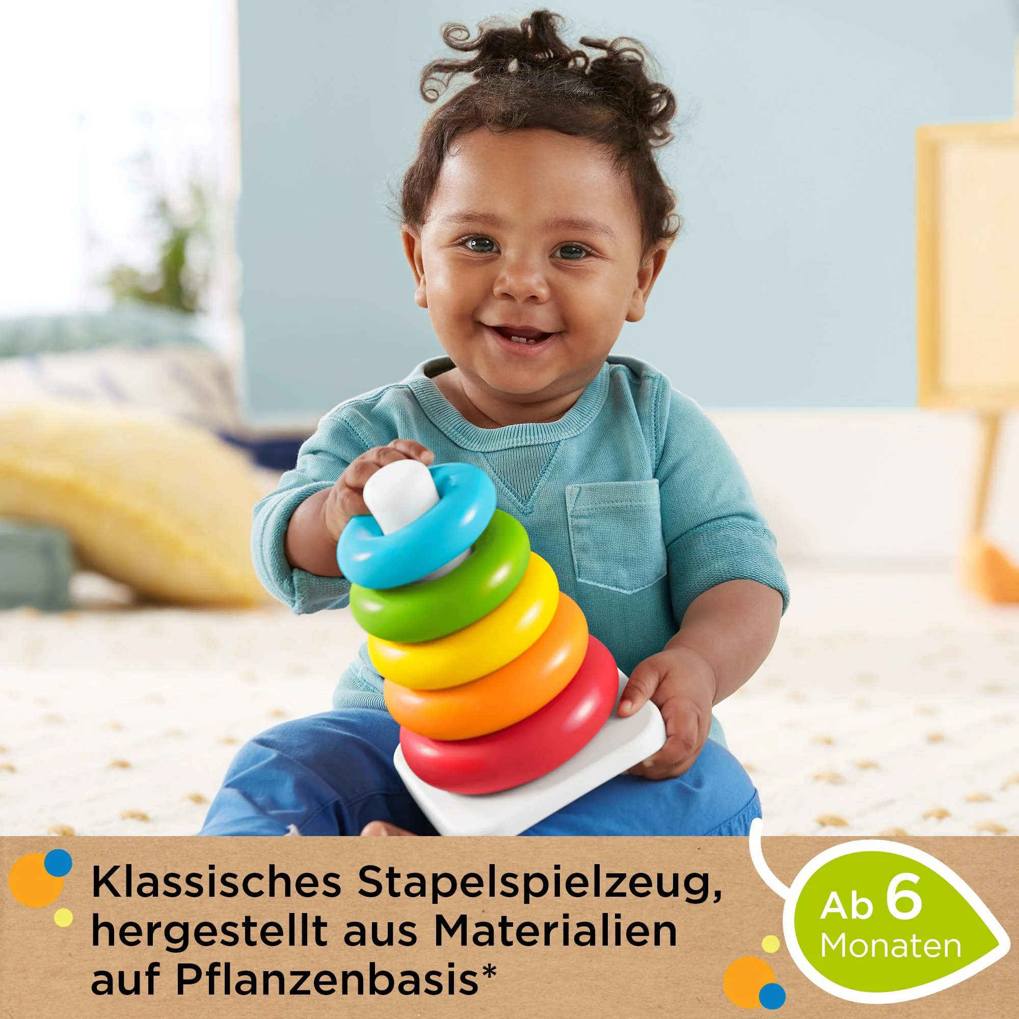 Fisher-Price Rock-a-Stack Eco Ringturm | Babyspielzeug ab 6 Monate | Steckturm & Stapelringe | Baby-Stapelring & Ringpyramide | Baby-Geschenk | Stapelturm ab 1 Jahr | Pyramide Baby Spielzeug, GRF09 - Image 8
