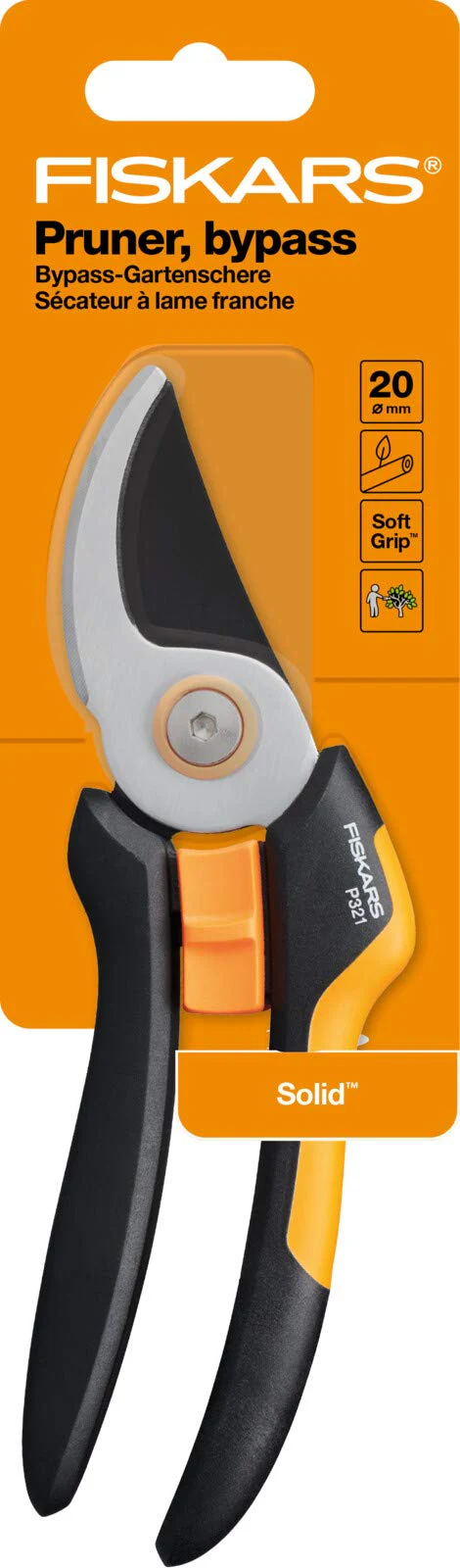 Fiskars Bypass-Gartenschere M, Solid, P321, Für frische Äste und Zweige, Antihaftbeschichtet, Edelstahl-Klingen, Länge: 20,1 cm, Schwarz/Orange, 1057162 - Image 2
