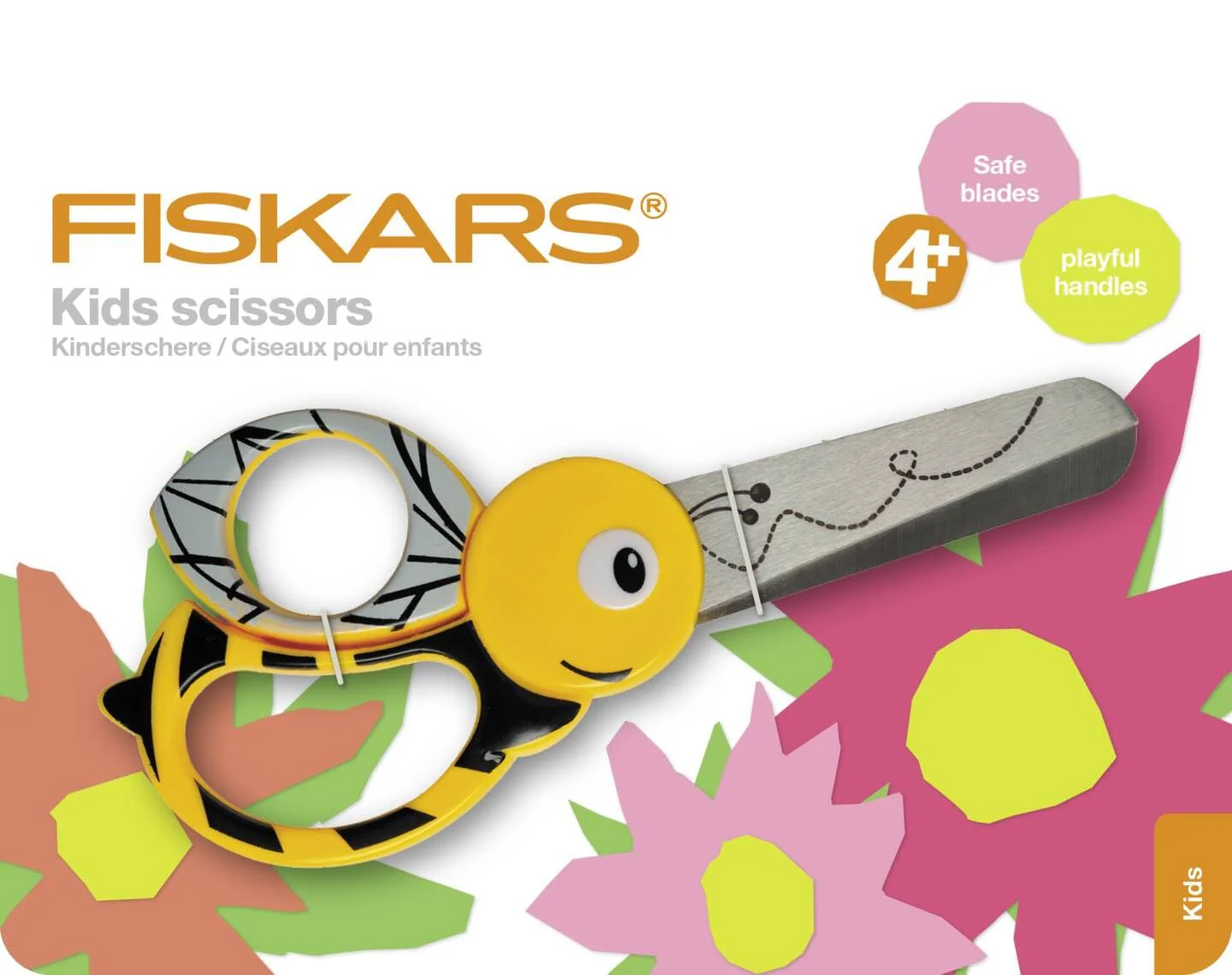 Fiskars Kinder-Tierschere mit Bienen-Motiv, Ab 4 Jahren, Länge: 13 cm, Für Rechts- und Linkshänder, Rostfreie Stahl-Klinge/Kunststoff-Griffe, Gelb, 1003747 - Image 3