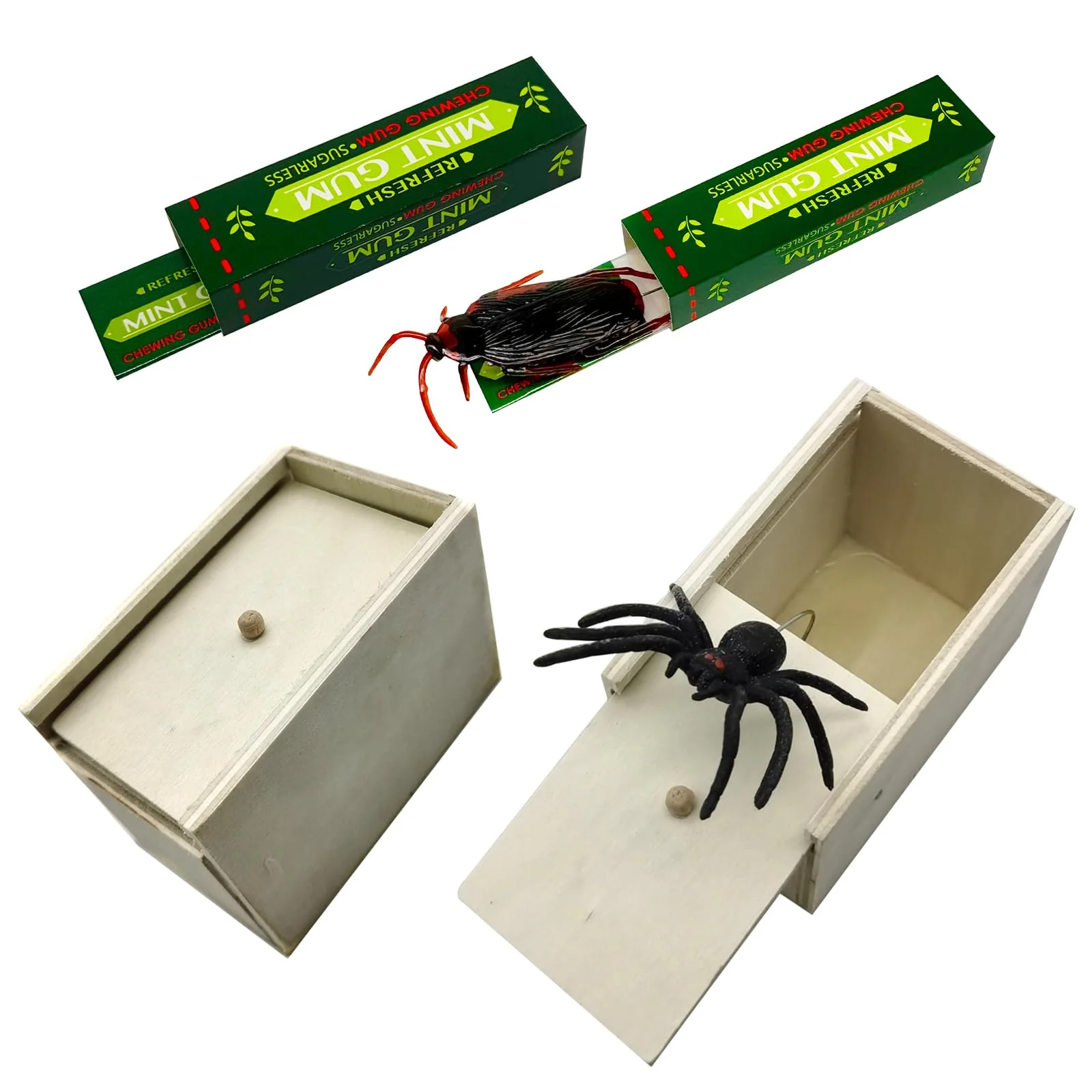 Fiyuer 4 Stück Scherzartikel, Spinne in der Box Kaugummi Prank Requisite, Spider Prank Box Scherzartikel Spinne Spinne Box Streich Spider Scare Box für Kinder Erwachsene Party