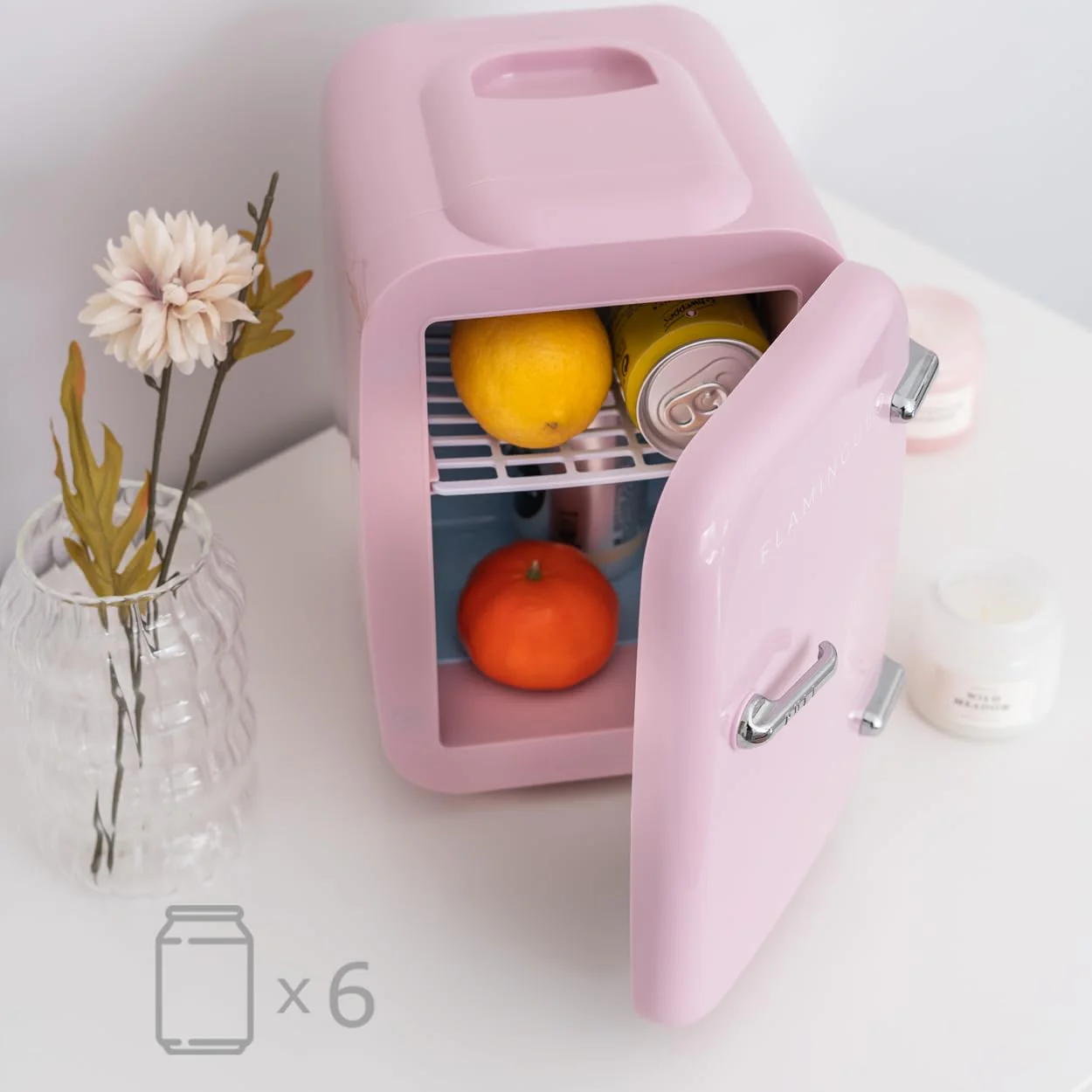 Flamingueo Mini Kühlschrank - Kleine Kühlschränke 4L, 12V/220V, Mini Fridge, Skincare, Funktion Kühlen und Heizen, Kleiner Kühlschrank für Zimmer