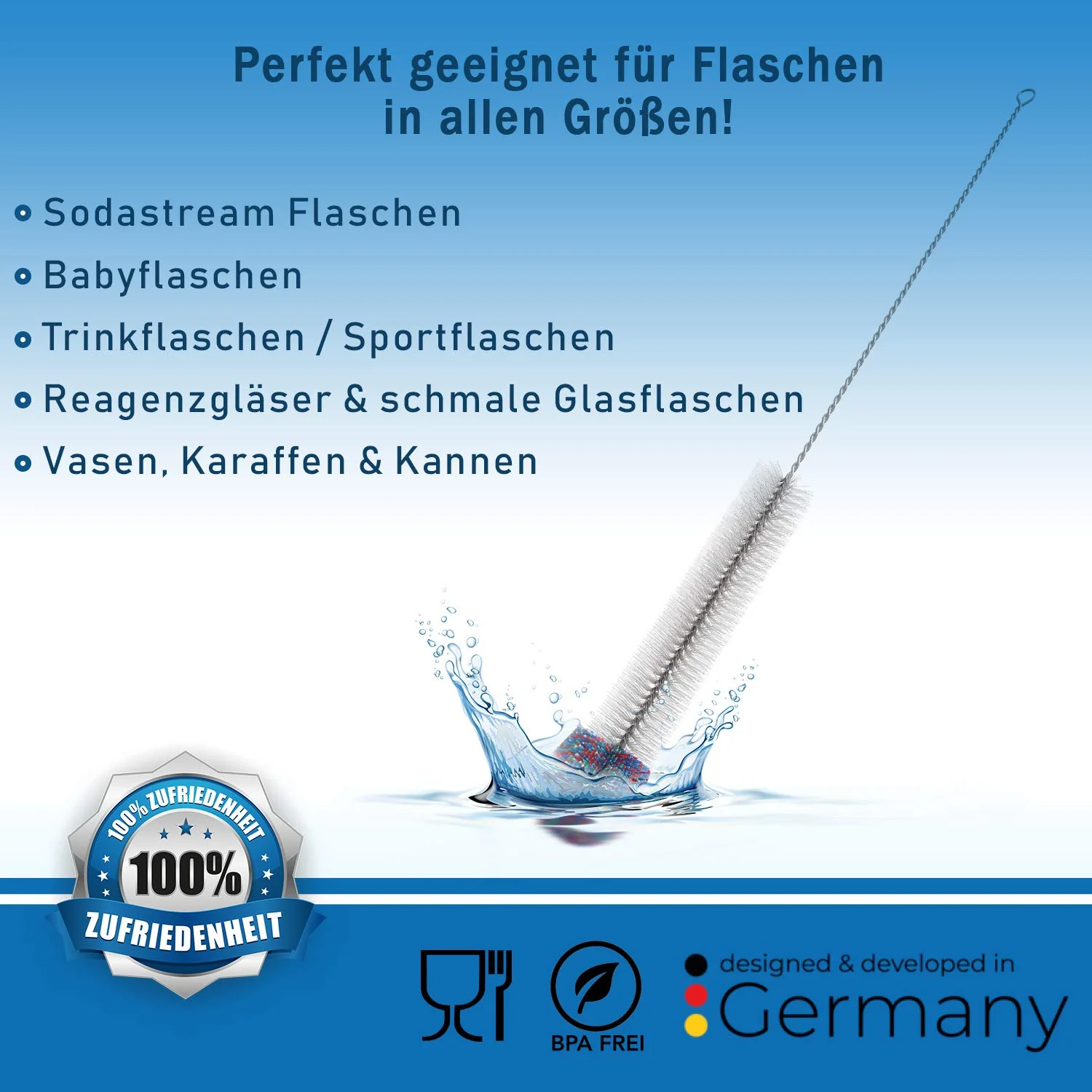 FLASCHOX Premium Flaschenbürste 3er Set I Verbessertes Konzept 2023 I Reinigungsbürste kratzerfrei reinigender Wollkopf I Flaschenreiniger Glasflasche I 3X Glasbürste versch. Größe - Image 6