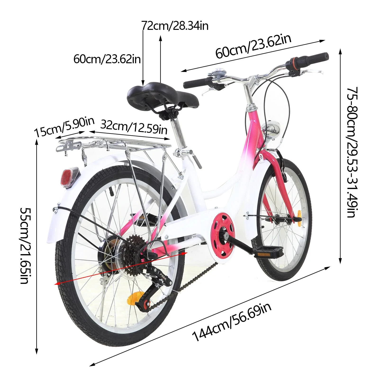 Fliuyr Kinderfahrrad 20 Zoll 6 Speichen,Ballett Fahrrad,Einstellbare Geschwindigkeit&Höhe,V-Brake Bremsen, Jugendrad mit Vordere,Hintere Schutzbleche und Vorderes Licht,Kinder Fahrrad für Mädchen - Image 4