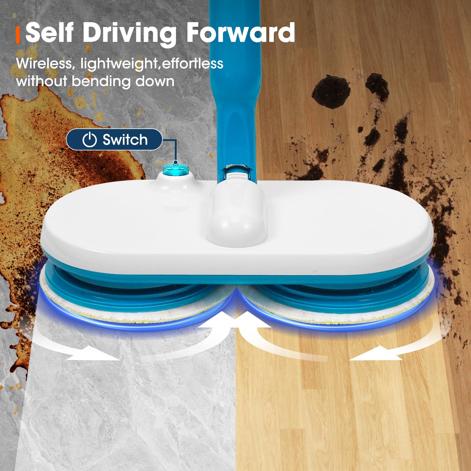 Floating Mop elektrischer Bodenwischer,Elektrischer Wischmopp zum leichten Bodenwischen, Schrubben und Polieren,Akku Wischer mit 6 extrafeinen Mikrofaserpads für Holzböden, Fliesen und Glas - Image 4