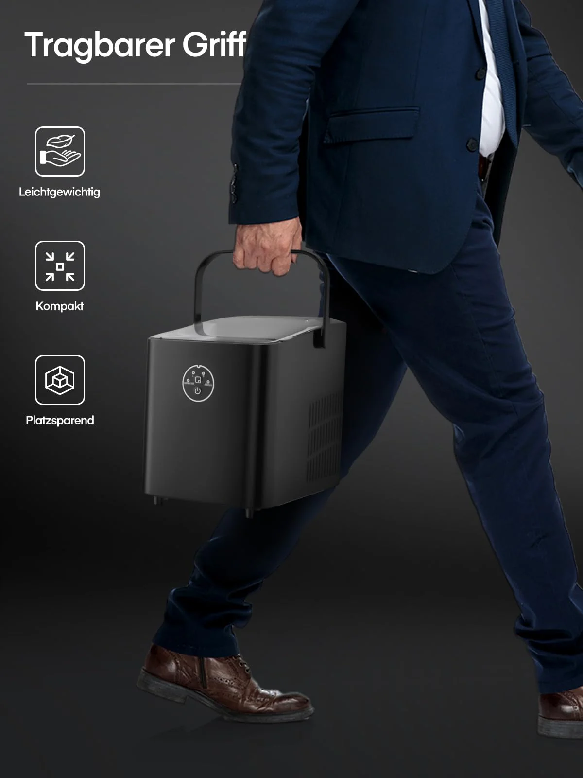 FOHERE Eiswürfelmaschine Klein, 14 kg 24 Stunden, Eiswürfel in 6 Minuten, 2 Größen von Bullet Ice, Selbstreinigende Ice Maker mit Griff, Eisschaufel u. Korb, Eiswürfelbereiter für Party, Büro, RV - Image 7