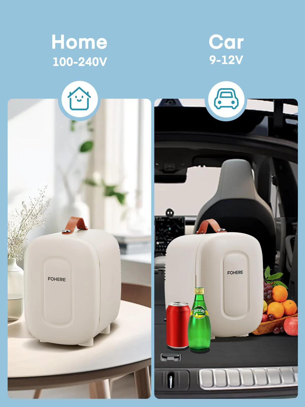 FOHERE Mini Kühlschrank 5 Liter /6 Dosen, Zusätzliche USB-Stromversorgung, 220V AC/12V DC, Getränke & Skincare Mini-Kühlschrank für Schlafzimmer, Auto, Schlafsäle, Büro Schreibtisch, Weiß - Image 6