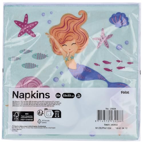 Folat 23928 Meerjungfrau Geburtstag Deko Blau mit Irisierende Glitzer - Servietten - Mermaid Magic - 33 x 33 cm - 20 Stück - Nixe Partygeschirr für Meerjungfrauparty - Image 3