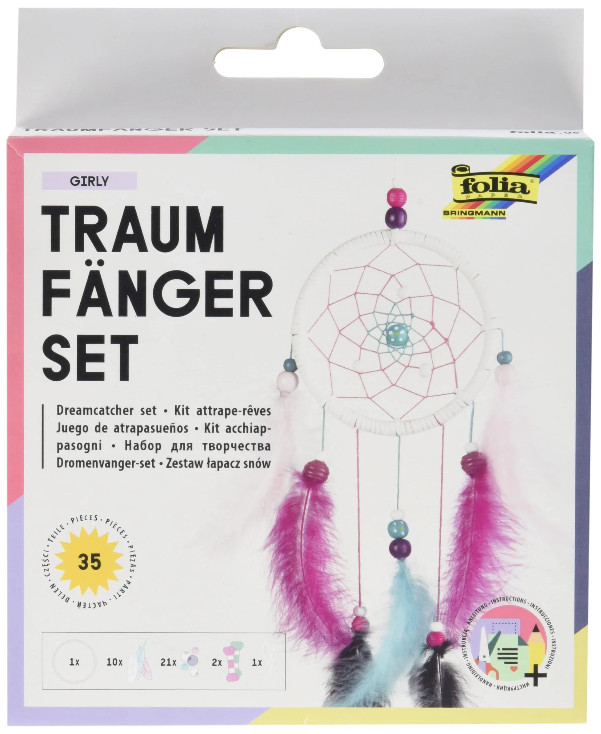 folia 23819 - Bastelset Traumfänger Girly - Set zum Erstellen eines wunderschönen Traumfängers in modernen Pastelltönen