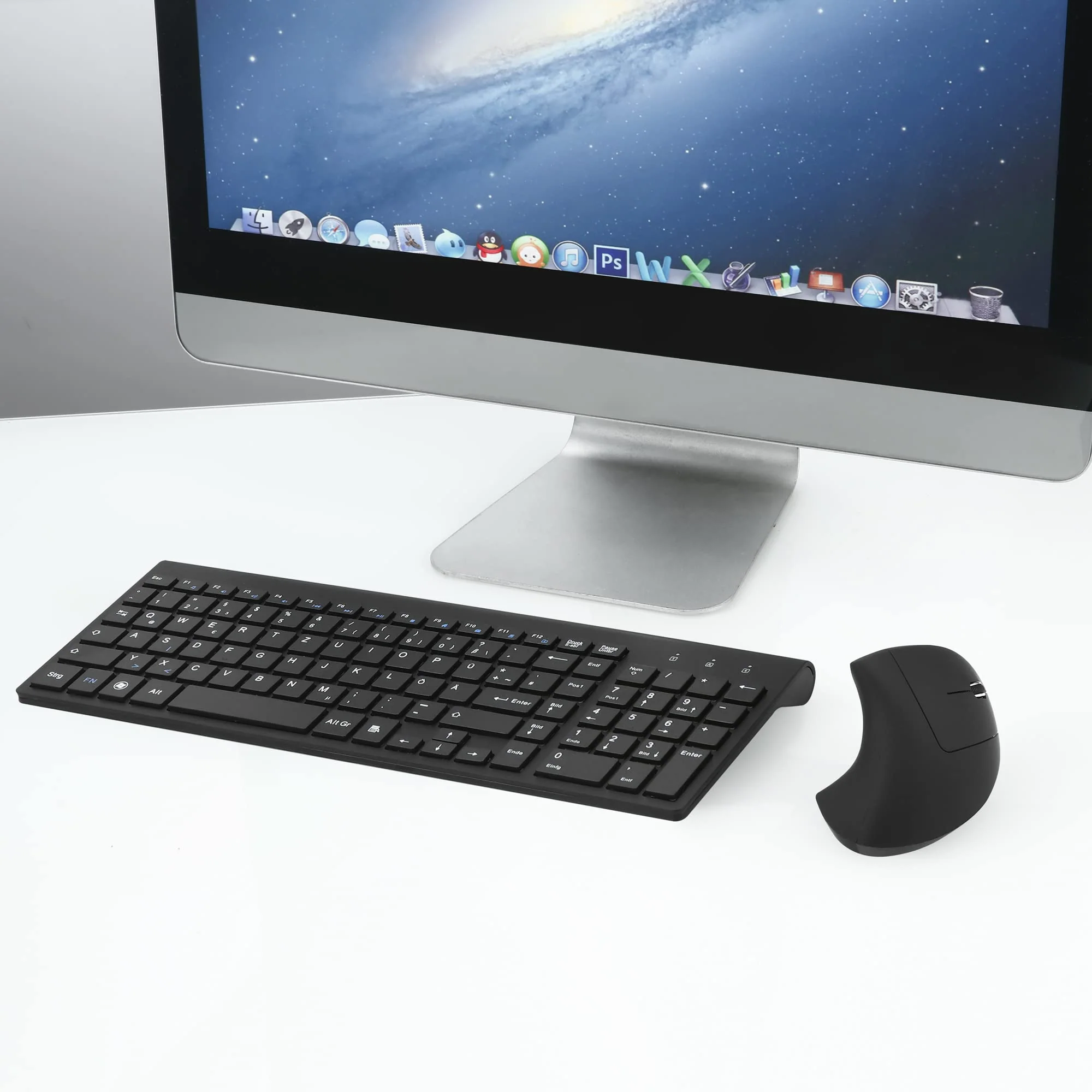 Fonicer 2,4 GHz Kabellose Vertikale Ergonomische Maus und Tastatur Combo Ultradünne tragbare Größe für PC Desktop Computer Laptop Mac Tablet, Black - Image 2