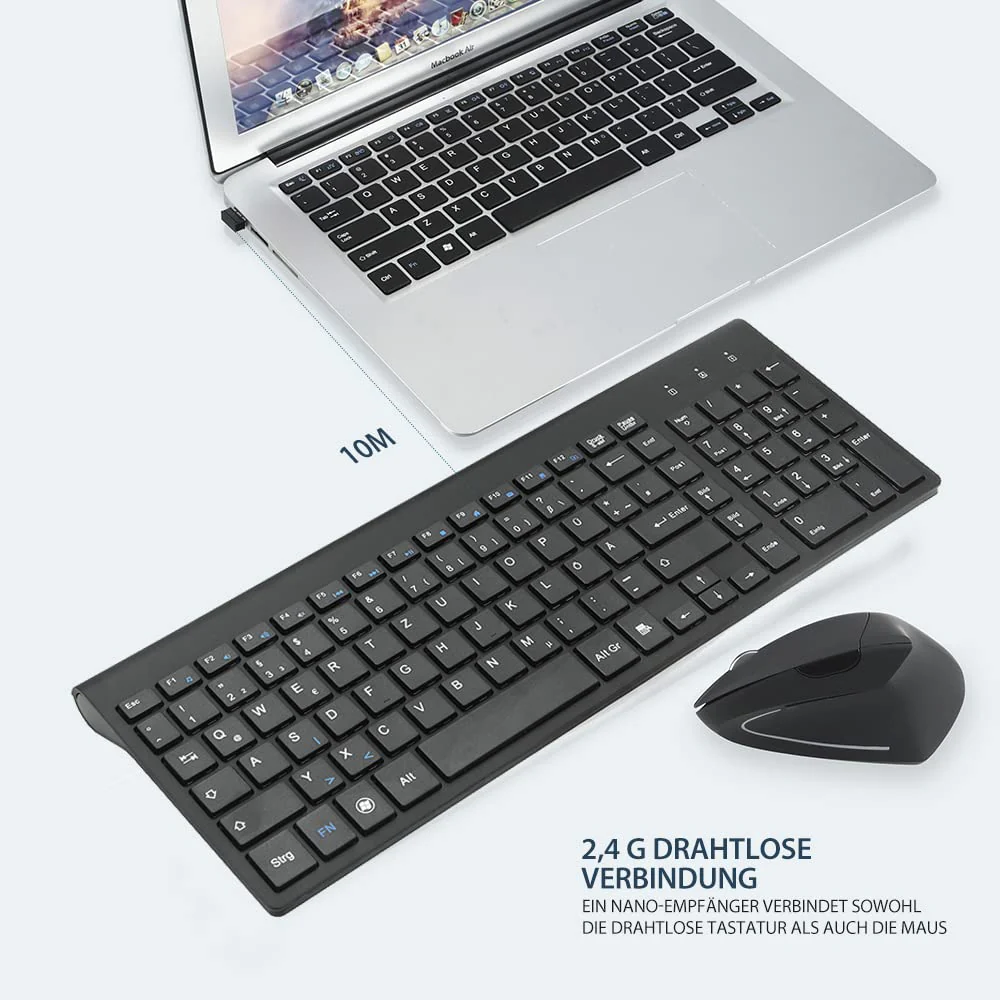 Fonicer 2,4 GHz Kabellose Vertikale Ergonomische Maus und Tastatur Combo Ultradünne tragbare Größe für PC Desktop Computer Laptop Mac Tablet, Black - Image 8
