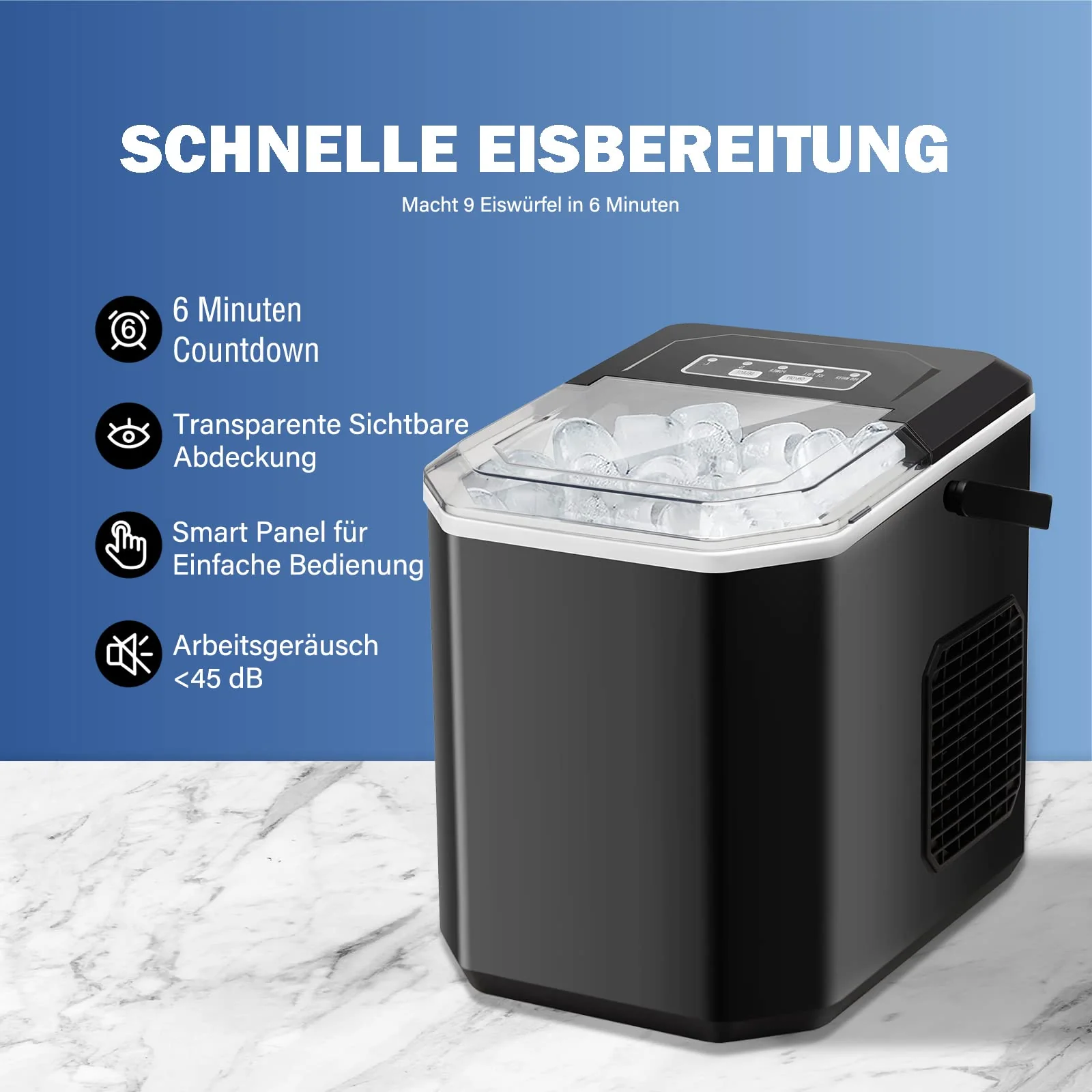 FOOING Eiswürfelmaschine Mini Tragbar,12kg/24h, Kompakt Eiswürfelbereiter Maschinen Arbeitsplatte,6-Minuten-Schnelleis-Maschine,Selbstreinigende ice maker für Zuhause, 2 Größen von Eis - Image 7