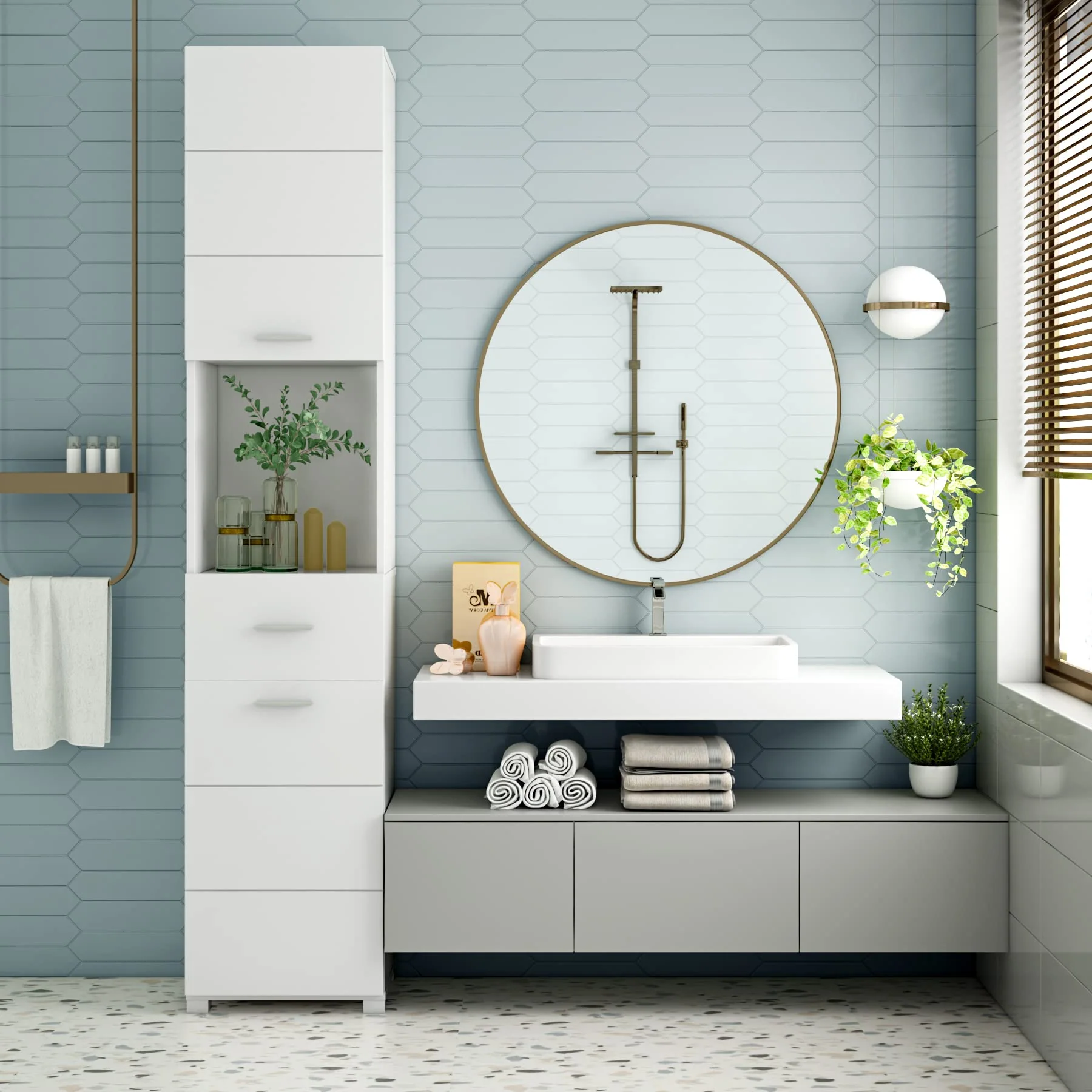 FOREHILL Badezimmerschrank, Badschrank, schmaler Badezimmer Hochschrank mit 2 Türen und 1 Schublade, 37x30x180cm, weiß - Image 3
