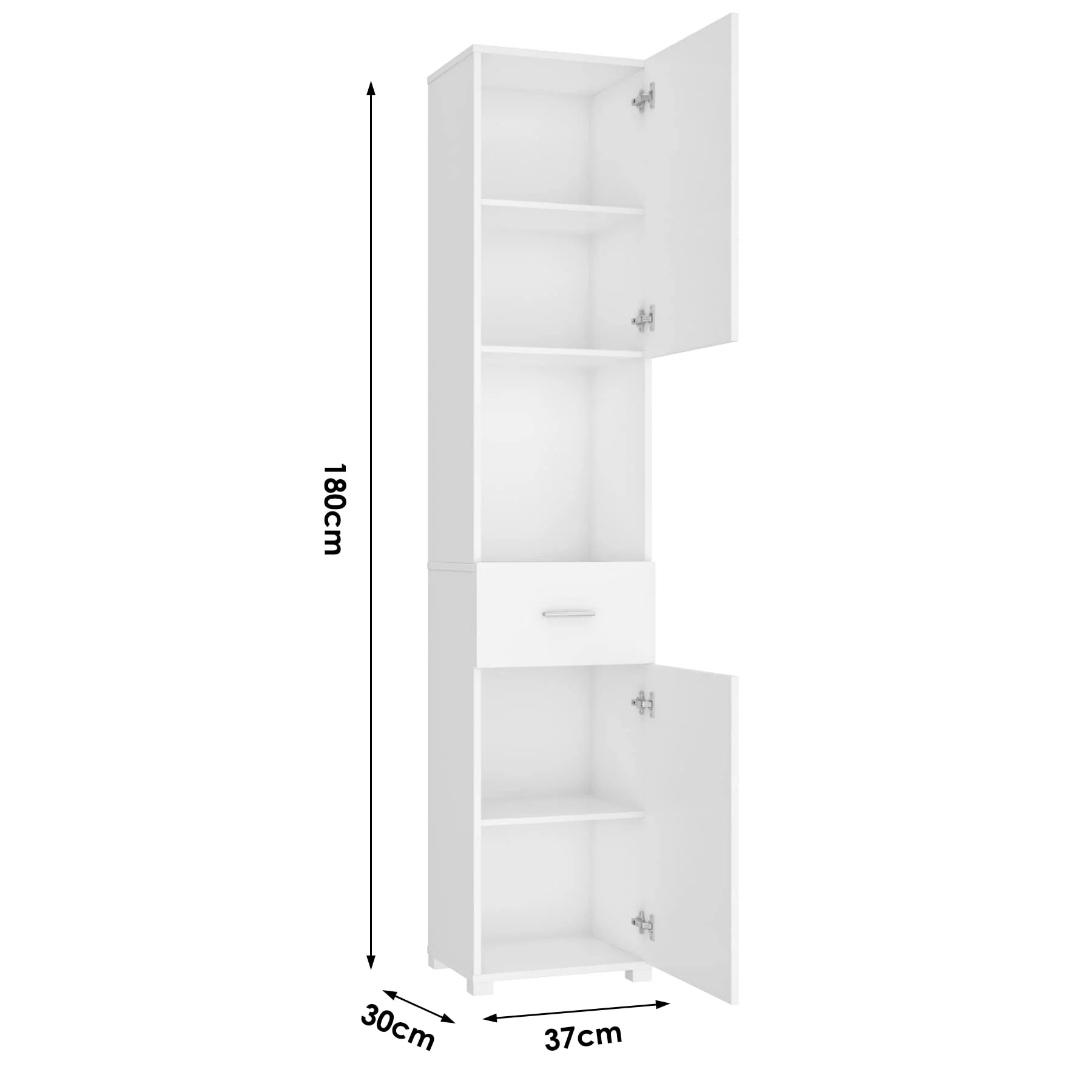 FOREHILL Badezimmerschrank, Badschrank, schmaler Badezimmer Hochschrank mit 2 Türen und 1 Schublade, 37x30x180cm, weiß - Image 4