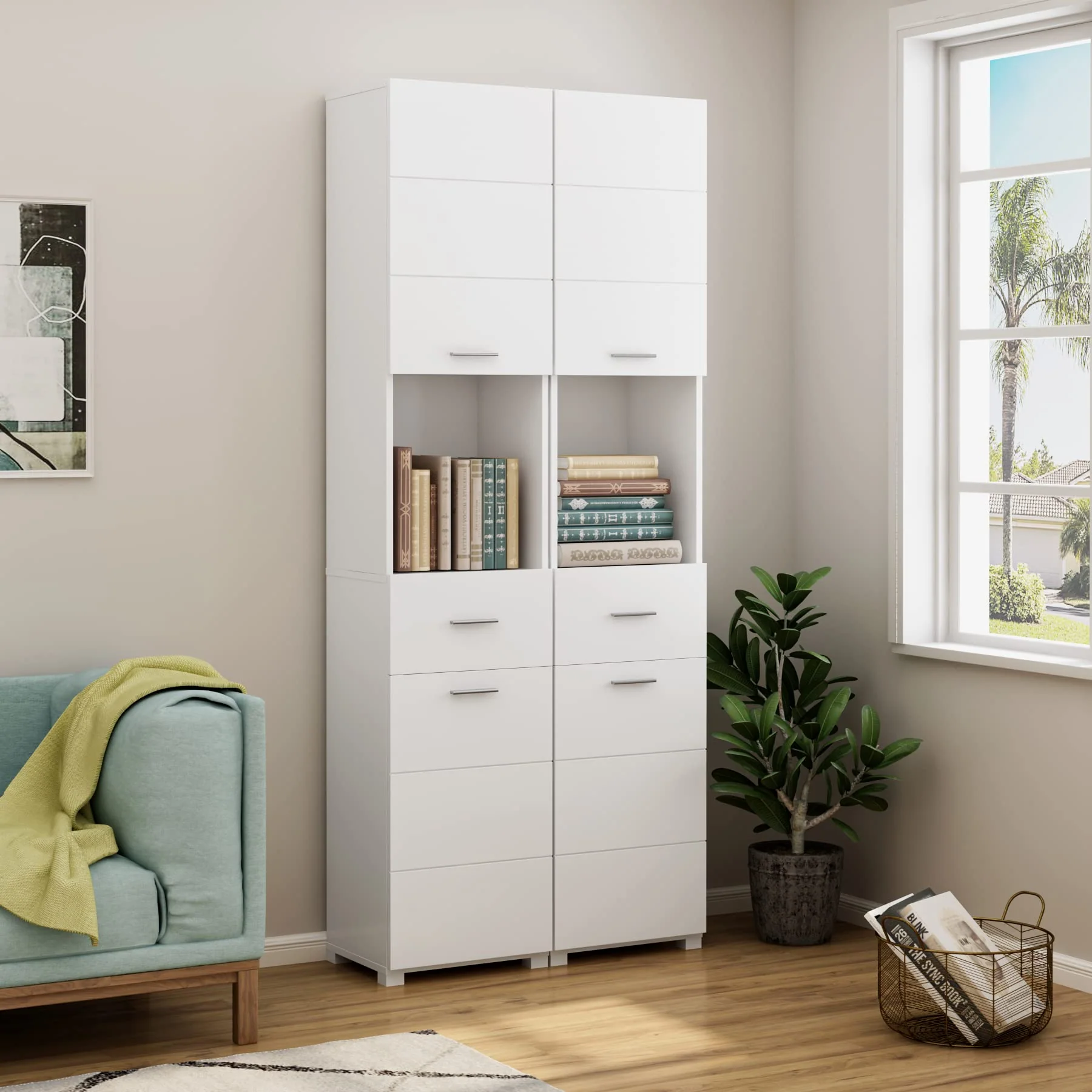 FOREHILL Badezimmerschrank, Badschrank, schmaler Badezimmer Hochschrank mit 2 Türen und 1 Schublade, 37x30x180cm, weiß - Image 5