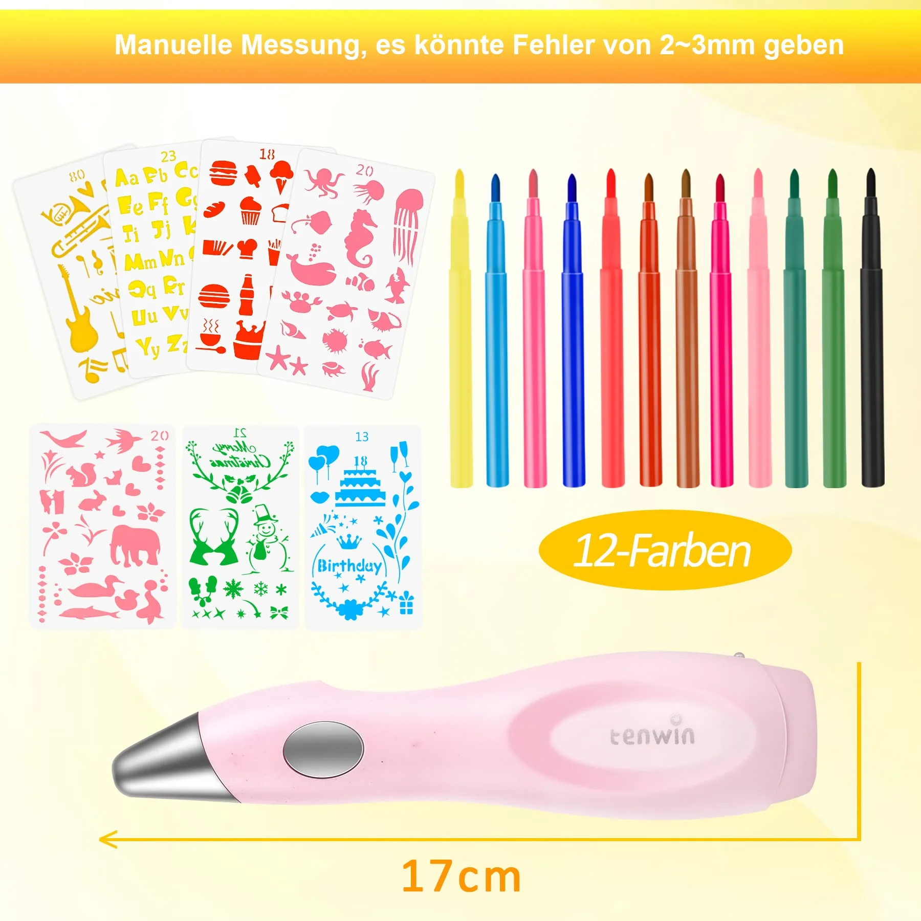 Forever Speed Elektrischer Farbsprühstift, airbrush set kinder mit 12 Filzstiften & 7 Schablonen, Airbrush Fun Farben sprühen für Kinder, Ungiftig Rosa - Image 2