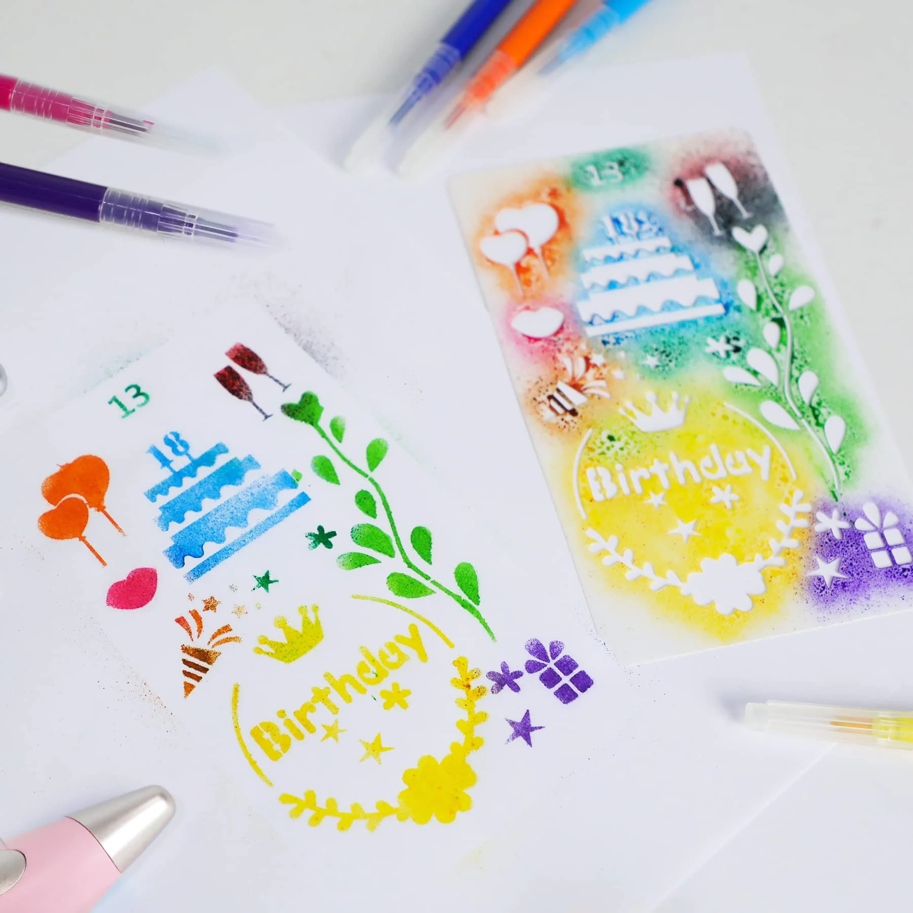 Forever Speed Elektrischer Farbsprühstift, airbrush set kinder mit 12 Filzstiften & 7 Schablonen, Airbrush Fun Farben sprühen für Kinder, Ungiftig Rosa - Image 5