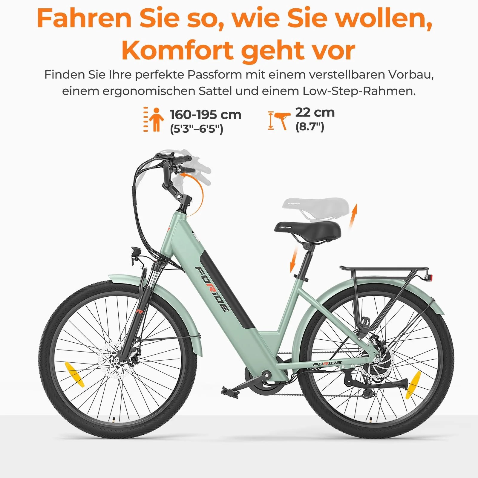 Foride Roamer 1 ST 27,5" E-Bike für Erwachsene, 7 Gang Elektrofahrrad mit Austauschbarem 36V 13Ah Akku, 250W Motor, 25 km/h und 100km Reichweite E-Bike Damen Herren für Städtische Pendler (Grau) - Image 4