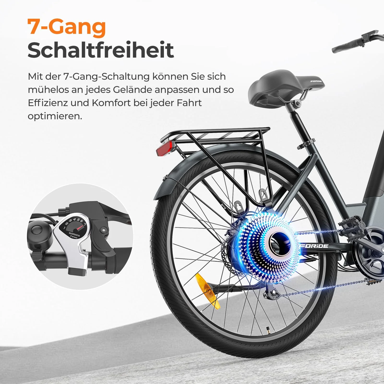 Foride Roamer 1 ST 27,5" E-Bike für Erwachsene, 7 Gang Elektrofahrrad mit Austauschbarem 36V 13Ah Akku, 250W Motor, 25 km/h und 100km Reichweite E-Bike Damen Herren für Städtische Pendler (Grau) - Image 8