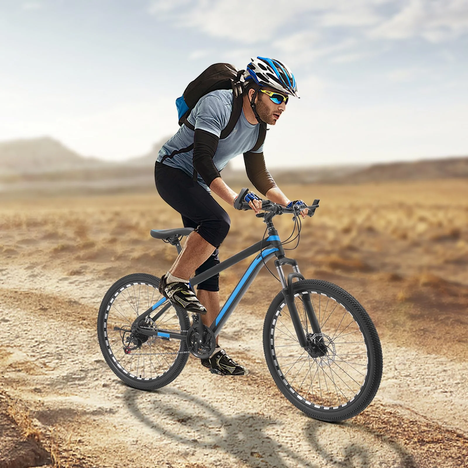 FortyFor 26" Mountainbike, Schwarz und Blau Höhenverstellbar Fahrräd 21-Gäng und Scheibenbremse MTB Fahrrad für Erwachsene Menschen, Mädchen, Jungen, Herren und Damen - Image 5