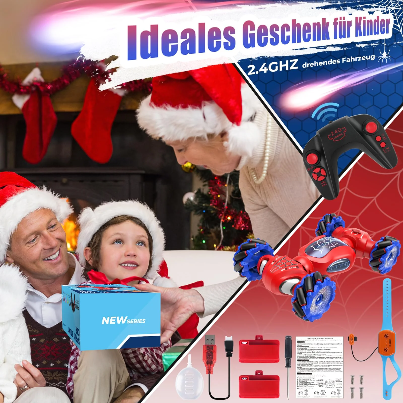 Fosgoit Ferngesteuertes Auto ab 6 7 8 9 10 Jahre Geschenk ab 6-12 Jähriger Junge Mädchen Kinder, Weihnachten Geschenke Spielzeug 4WD 2,4 GHz 360° RC Drift Stunt Auto Ferngesteuert mit Handsteuerung - Image 2