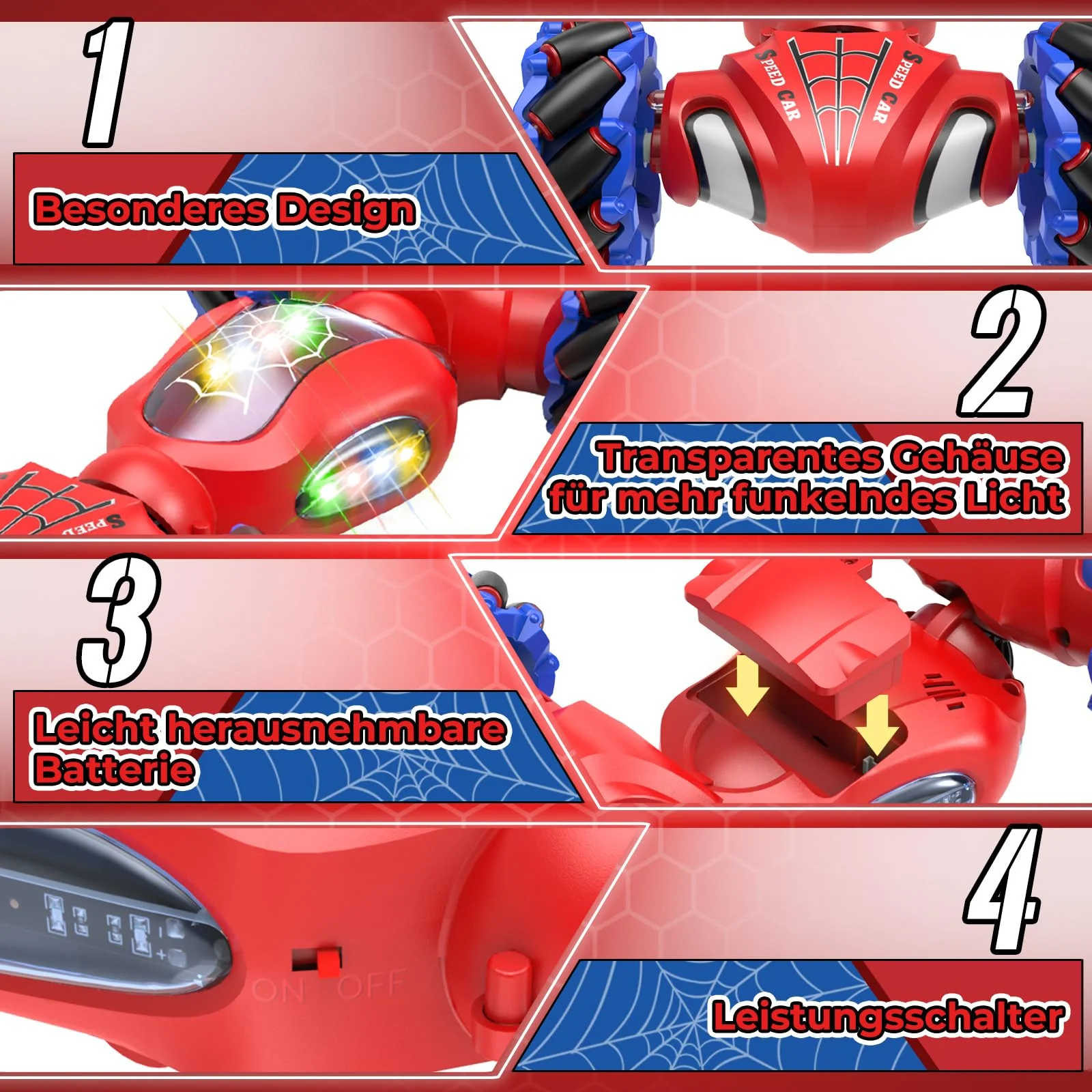 Fosgoit Ferngesteuertes Auto ab 6 7 8 9 10 Jahre Geschenk ab 6-12 Jähriger Junge Mädchen Kinder, Weihnachten Geschenke Spielzeug 4WD 2,4 GHz 360° RC Drift Stunt Auto Ferngesteuert mit Handsteuerung - Image 3