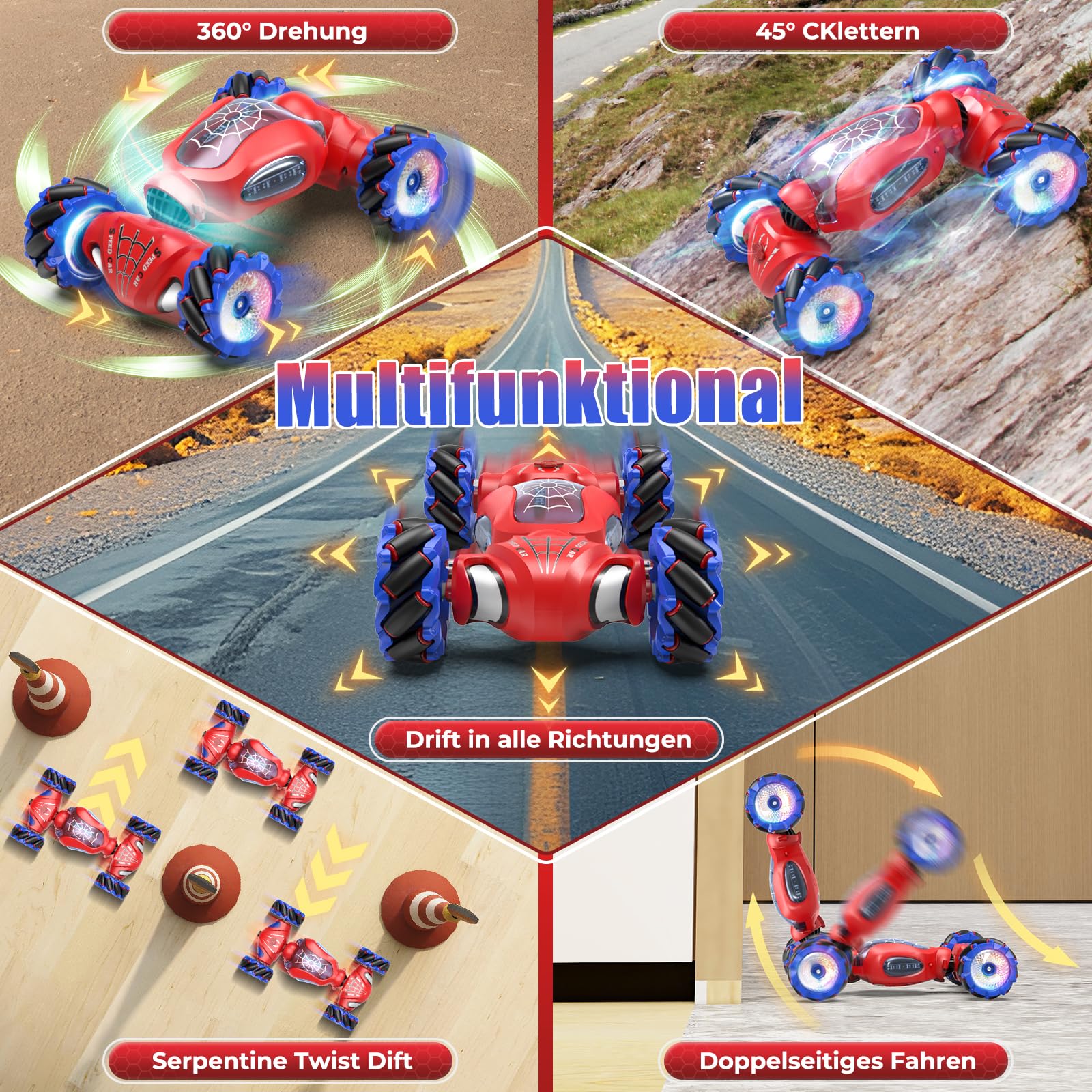 Fosgoit Ferngesteuertes Auto ab 6 7 8 9 10 Jahre Geschenk ab 6-12 Jähriger Junge Mädchen Kinder, Weihnachten Geschenke Spielzeug 4WD 2,4 GHz 360° RC Drift Stunt Auto Ferngesteuert mit Handsteuerung - Image 7