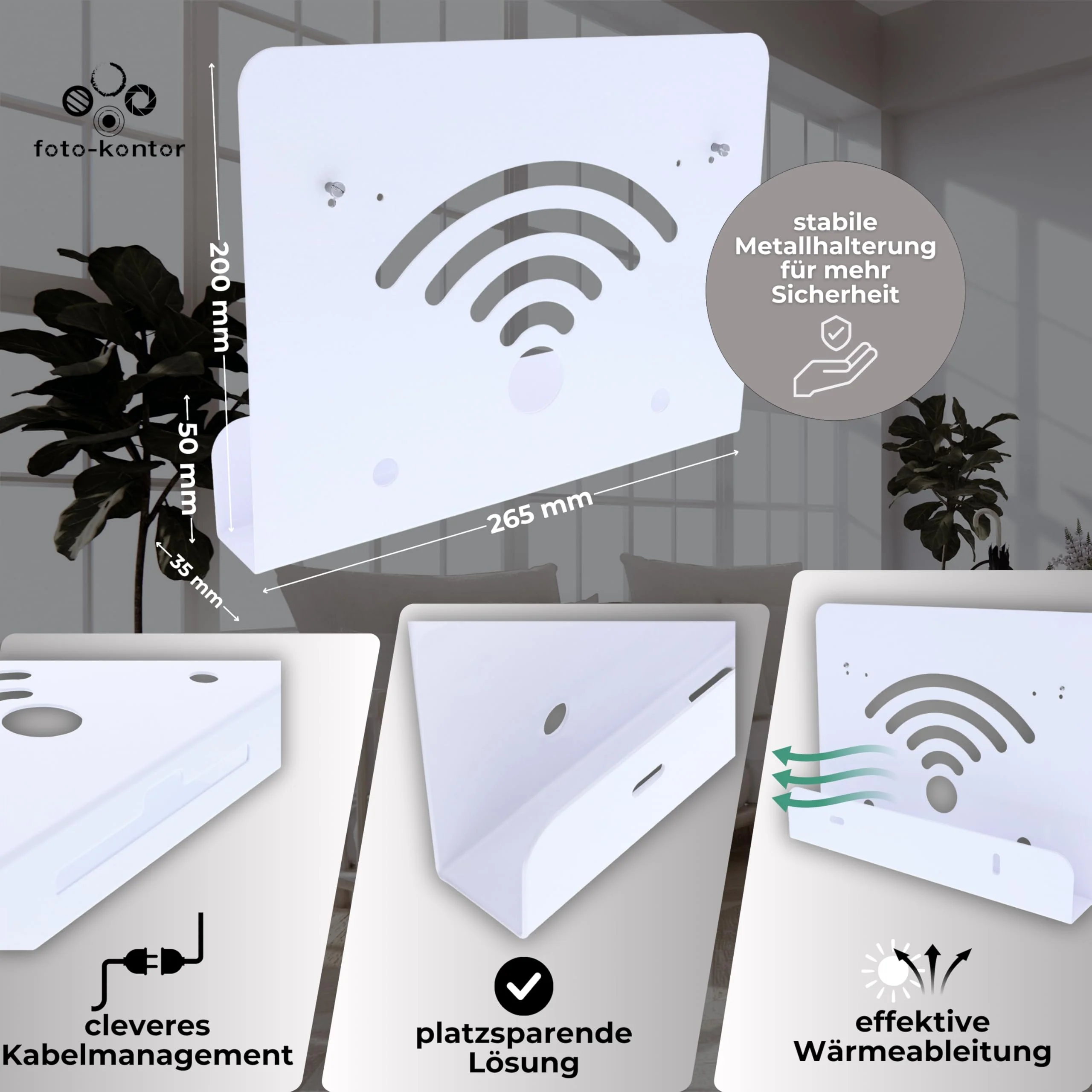 foto-kontor Wandhalterung kompatibel mit AVM FRITZBox Modem Router mit Kabelmanagement 7690 7590 7590 AX 6660 Cable 7530 5530 8850 6850 6660 6890 7490 weiß - Image 4