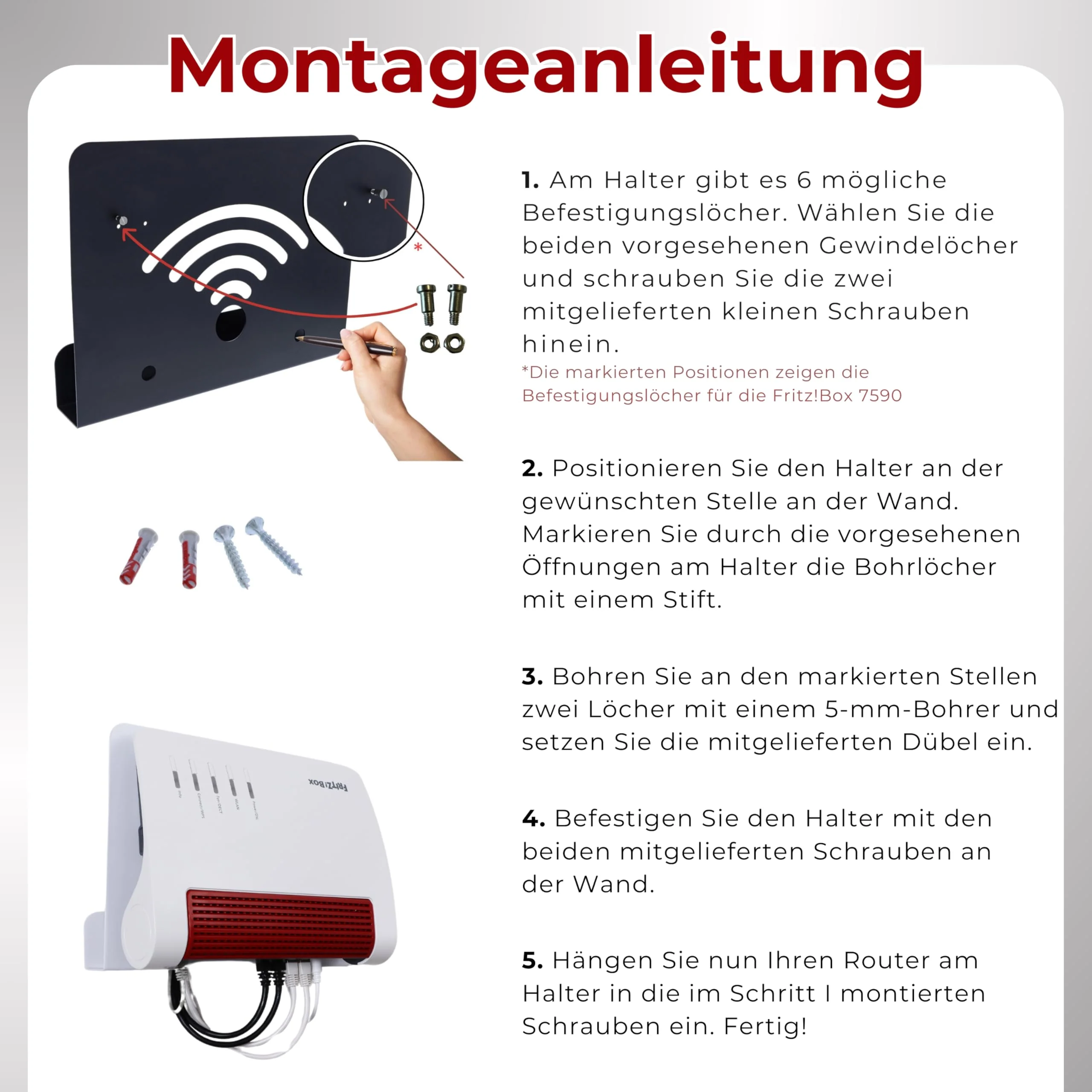 foto-kontor Wandhalterung kompatibel mit AVM FRITZBox Modem Router mit Kabelmanagement 7690 7590 7590 AX 6660 Cable 7530 5530 8850 6850 6660 6890 7490 weiß - Image 5