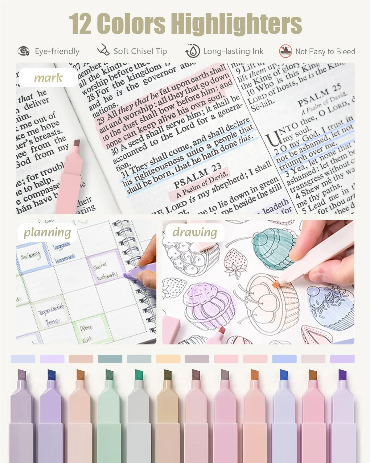 Four Candies 39 Stück Schulsachen mit Mäppchen, 12 Pastell Textmarker, 5 Gelstifte, 6 Druckbleistift Set, Aesthetic Stifte und Coole Sachen für Teenager Mädchen School Stuff Clean Girl (Grün) - Image 5