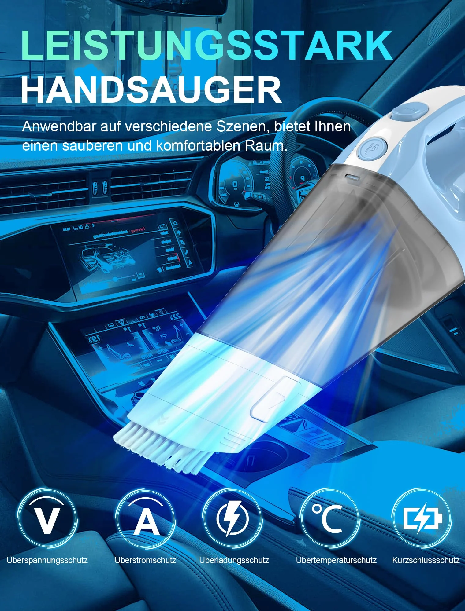 Fourward Handstaubsauger, Kabellos Staubsauger Autostaubsauger, 12000Pa Saugleistung, 11.1V Li-Ionen 7800mAh Akku, Schnelle Reinigung, Nass und Trocken Gebrauch - Image 6