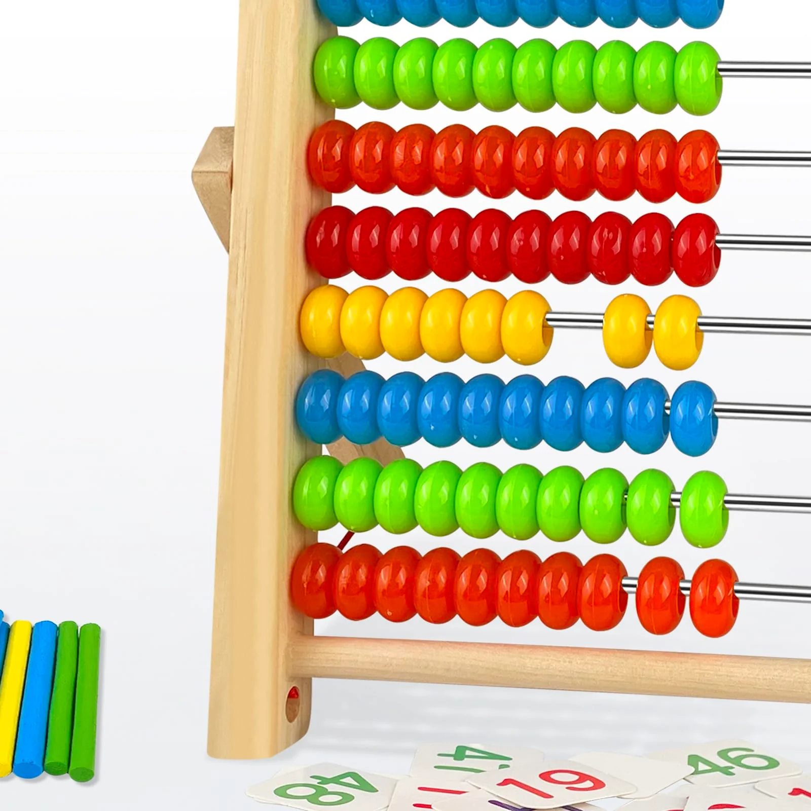 Fousenuk Rechenschieber Grundschule, Abakus für Kinder, Rechenhilfe mit 100 Perlen/Zählstäbchen/Digitale Karten, Zählen und Rechnen Hölzerne Abakus für Kinder ab 3 Jahren, Lernspielzeug - Image 4