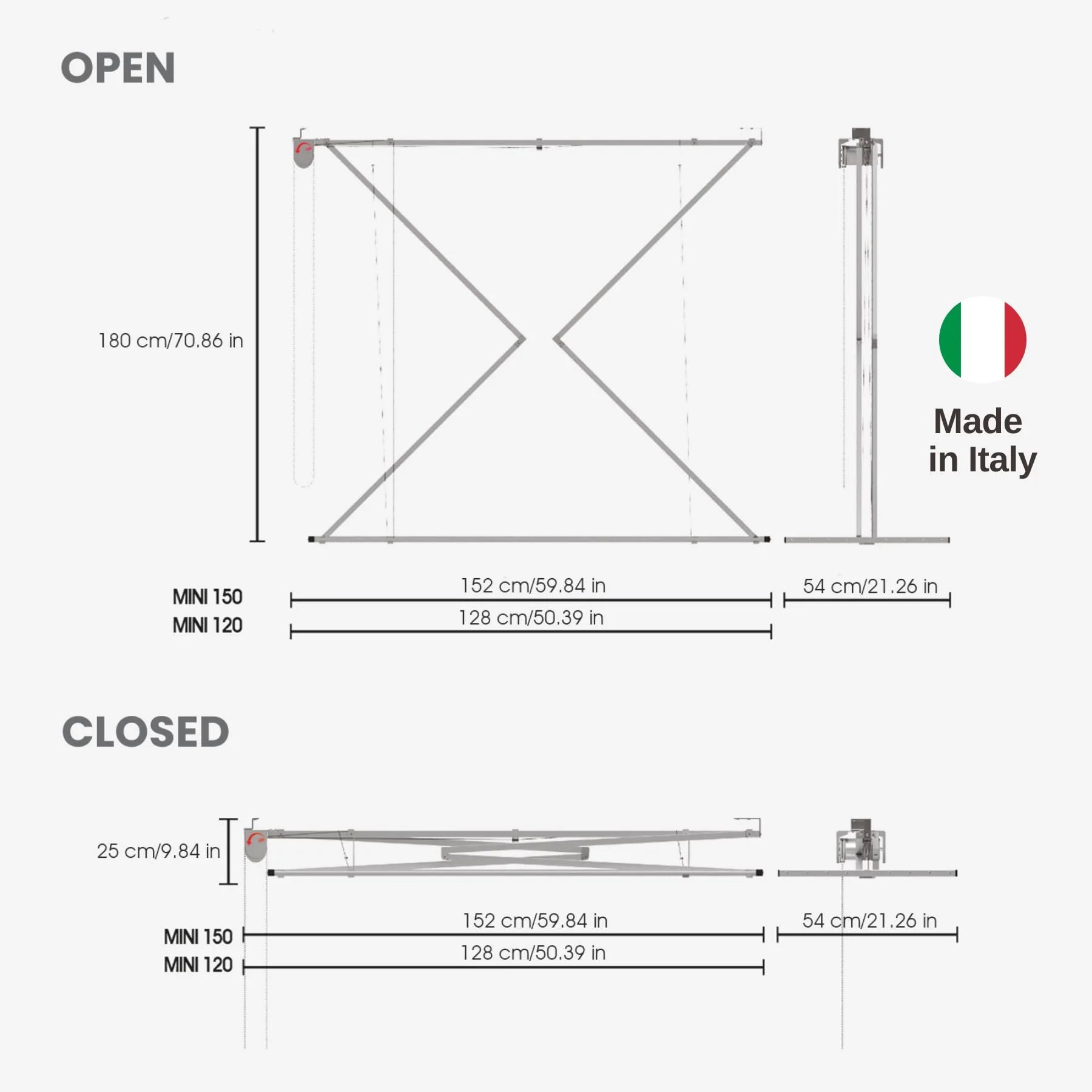 Foxydry Mini Deckenständer, vertikaler Wäscheständer, zusammenklappbar in Aluminium und Stahl 152x54x25 cm - Image 6