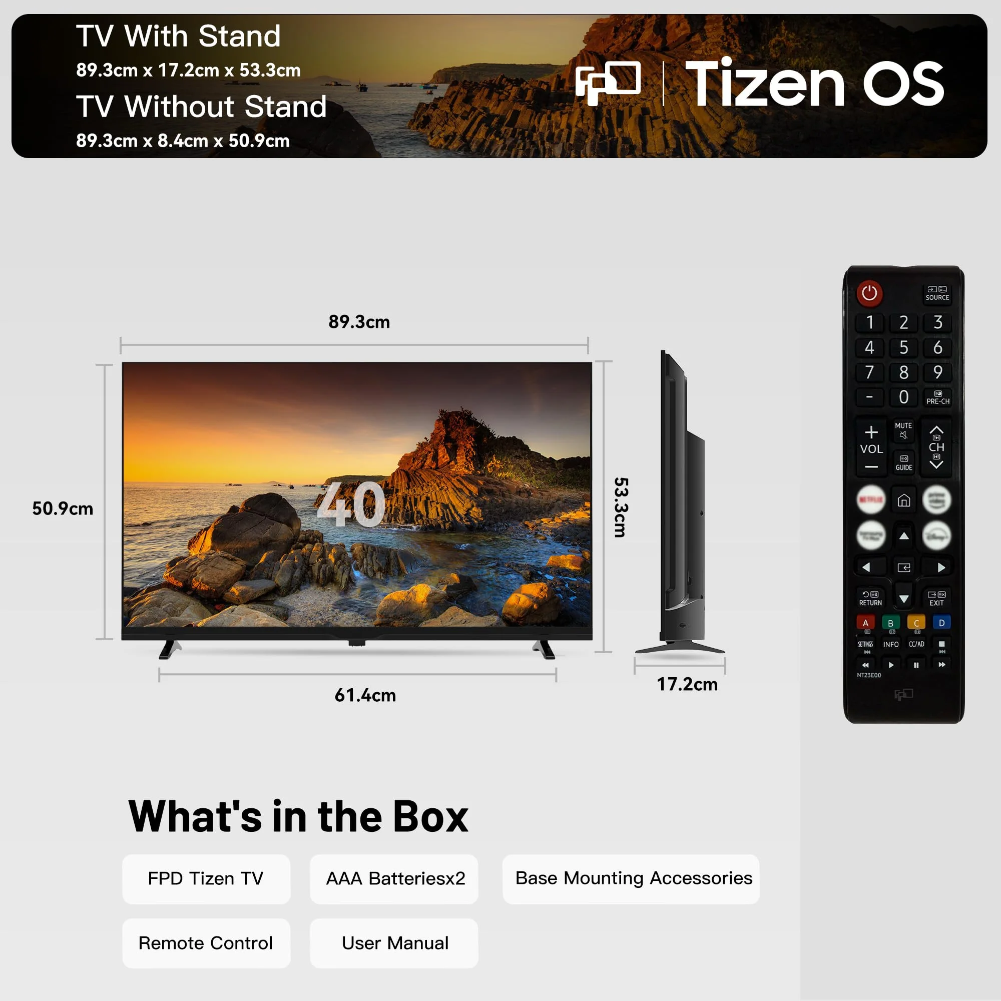 FPD 40 Zoll (102 cm) Fernseher, Full HD Smart TV mit Tizen OS kompatibel mit Samsung TV Plus, Dolby Audio, HDR 10, HDMI, Miracast, Sprachsteuerung, 1080p Flat Screen Television (ET40, 2026 Model) - Image 2