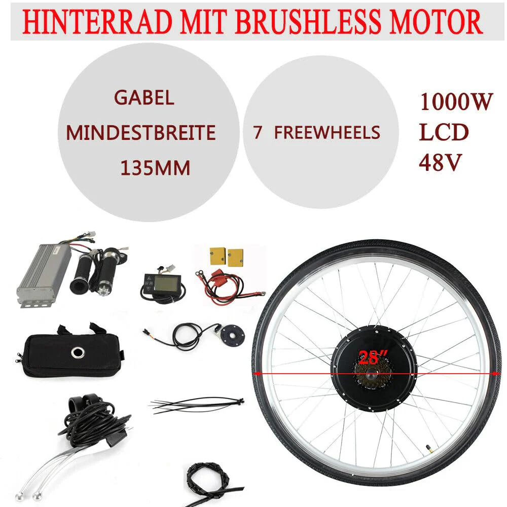 Frederimo E-Bike Umbausatz mit LCD Display, 28 Zoll Elektro-Fahrrad E-Bike Conversion Kit 48V 1000W Motor Elektrofahrrad Umbausatz für Hinterrad - Image 8