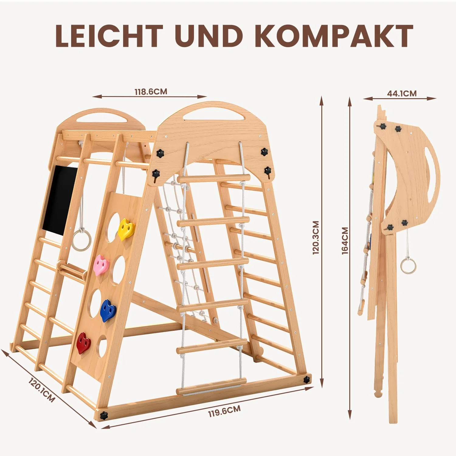 Freelawn Klettergerüst Indoor Montessori 9-in-1 Holz Spielplatz - Kletternetz, Rutsche, Sprossenwand für Kinder 1-6 Jahre (Natur) - Image 7