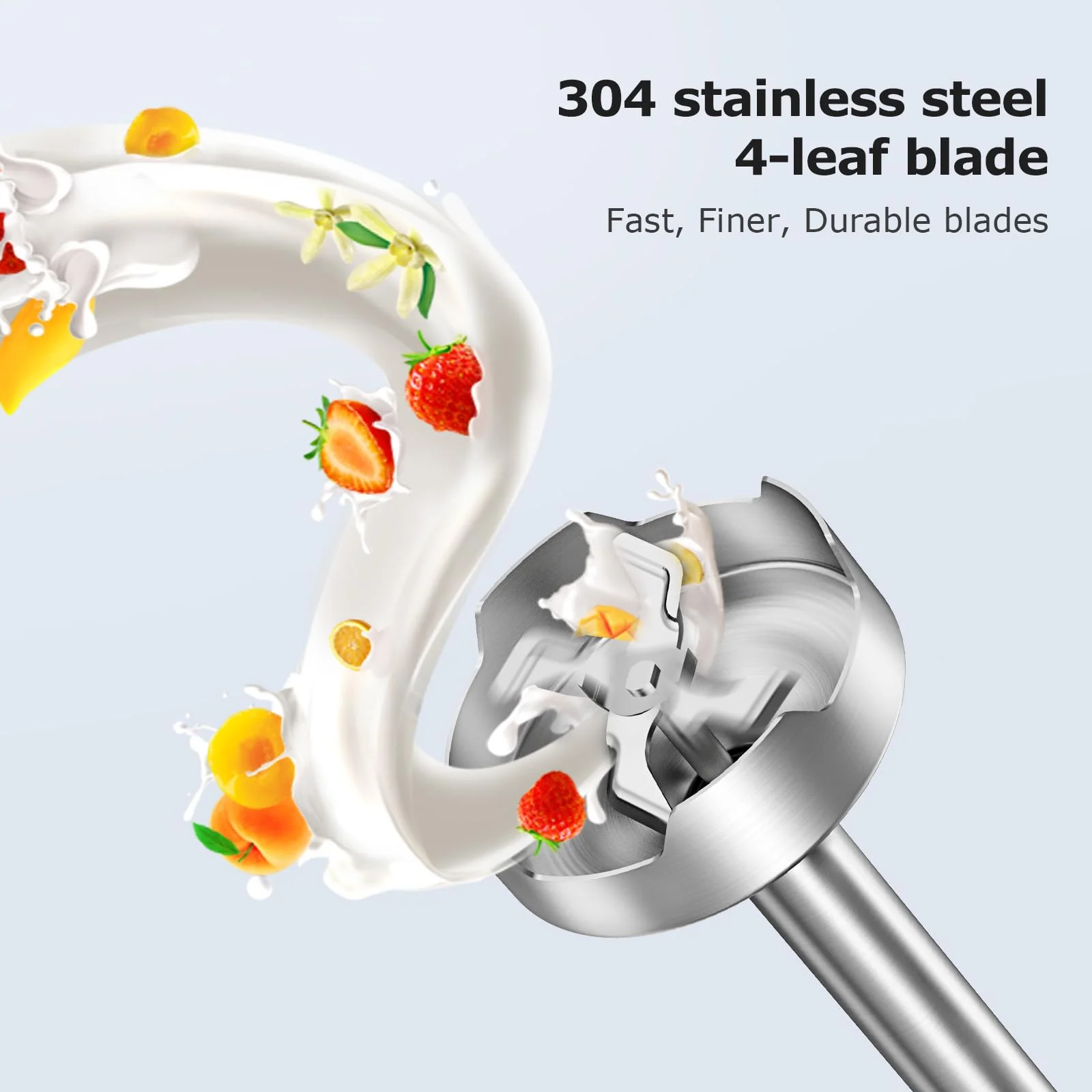 FRESKO 4-in-1 Stabmixer Edelstahl, 1000W Pürierstab mit 12 Geschwindigkeiten und Turbo-Modi, Inklusive Schneebesen, 500ml Lebensmittelhacker und 700ml Messbecher, für Babynahrung, Suppe, Smoothies - Image 5