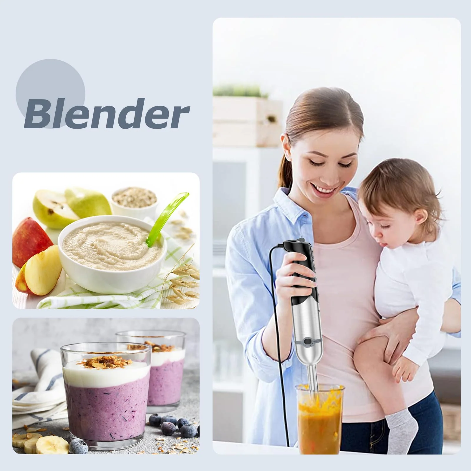 FRESKO 4-in-1 Stabmixer Edelstahl, 1000W Pürierstab mit 12 Geschwindigkeiten und Turbo-Modi, Inklusive Schneebesen, 500ml Lebensmittelhacker und 700ml Messbecher, für Babynahrung, Suppe, Smoothies - Image 6