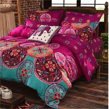 Freyamy Boho Bettwäsche 135x200 4teilig Indisch Exotische Vintage Bohemian Fuchsia Türkis Bunt Muster 100% Mikrofaser Bettbezug Kissenbezug 80x80 Böhmisch Bettbezüge - Image 3